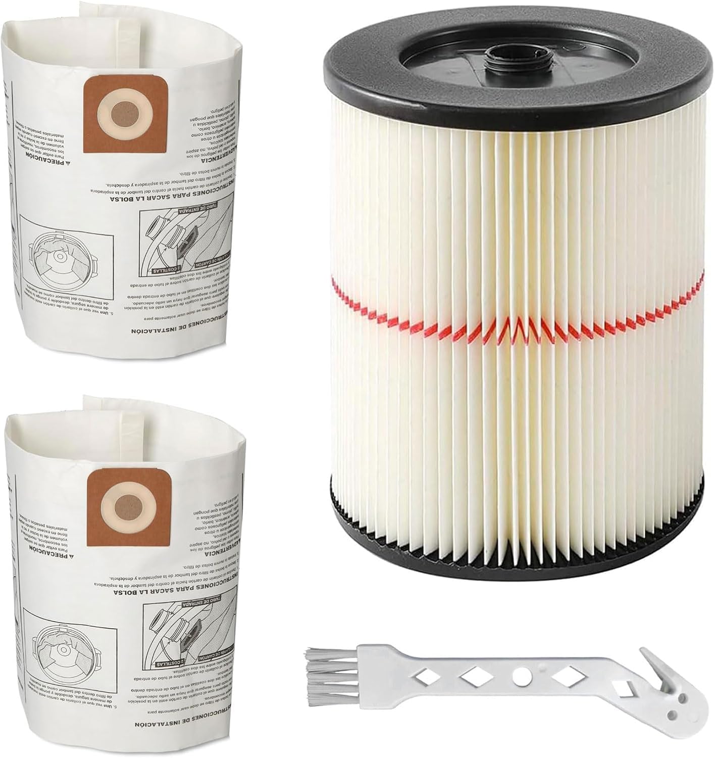 MZY LLC 1 Pack 17816 Filter for Craftsman Shop Vac Filter Cartridge Replacement with 2 Pack CMXZVBE38749 General Purpose Dust Collection Bags for 16 and 20 Gallon Shop Vacuums