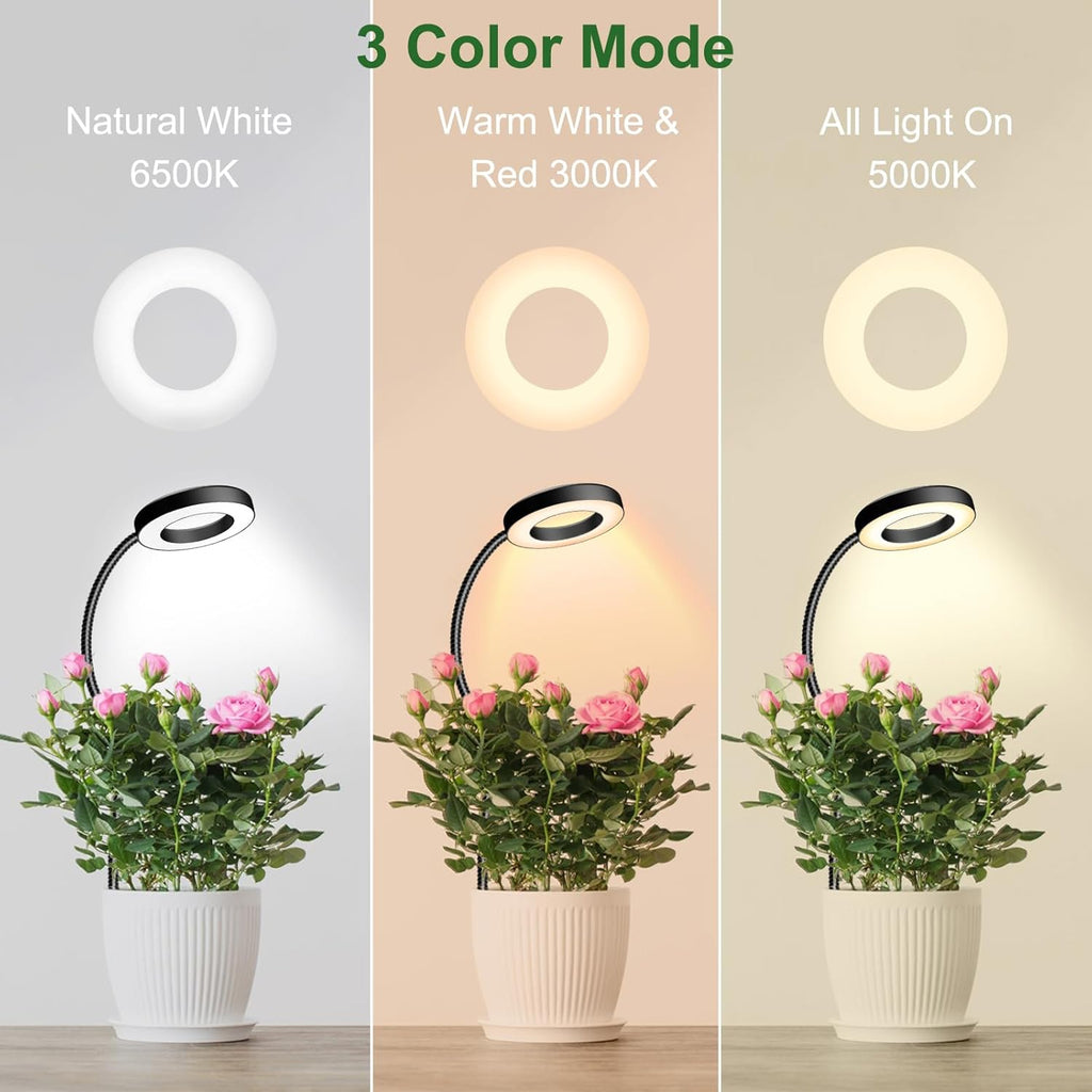 Wolezek 2 in 1 Grow Lights for Indoor Plants, 3 Colors Plant Lights for Indoor Growing with 360° Gooseneck, 48 LEDs Full Spectrum Plant Grow Lights Indoor, 6/12/16H Timer, 5 Brightness, Black 1 Pack