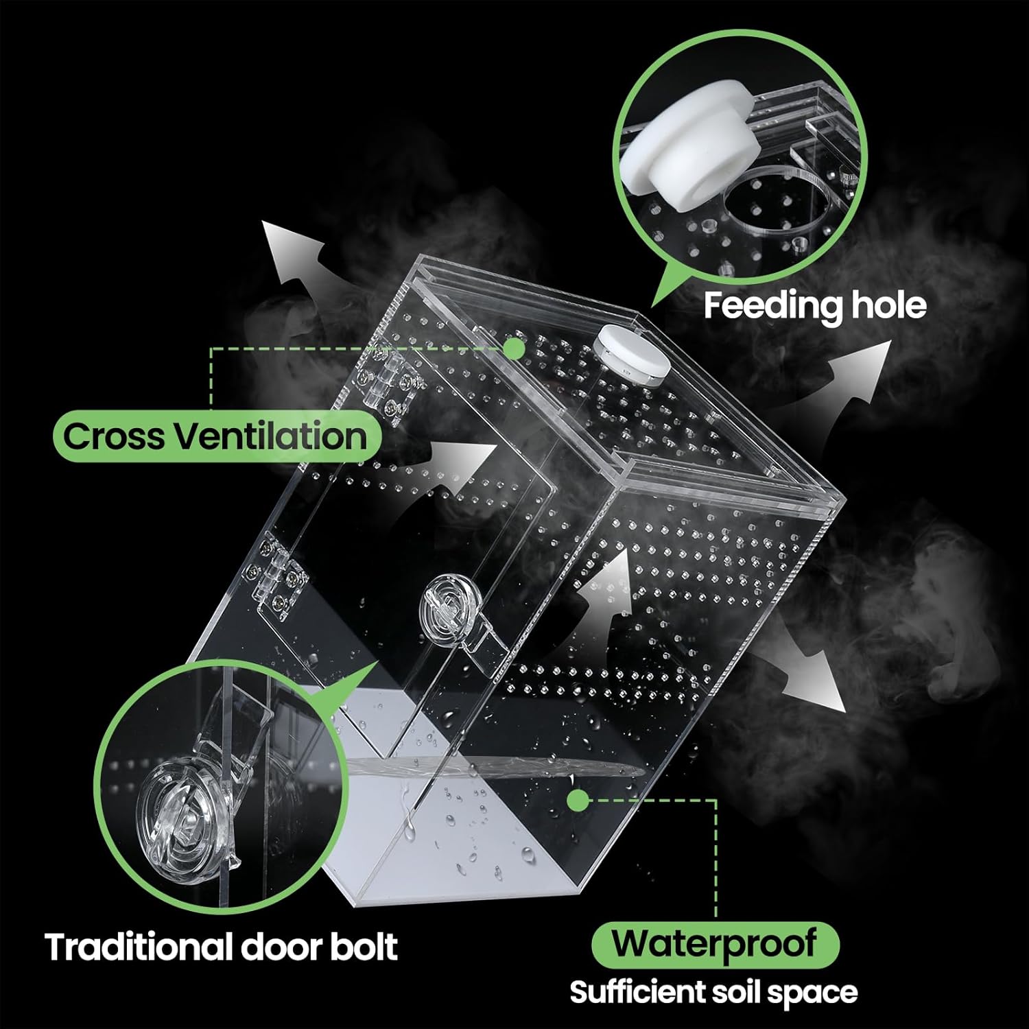 Front Opening Terrarium Jumping Spider Enclosure,Tall Arboreal Tarantula Enclosure Terrarium with Cross Ventilation,Waterproof Acrylic Reptile Enclosure