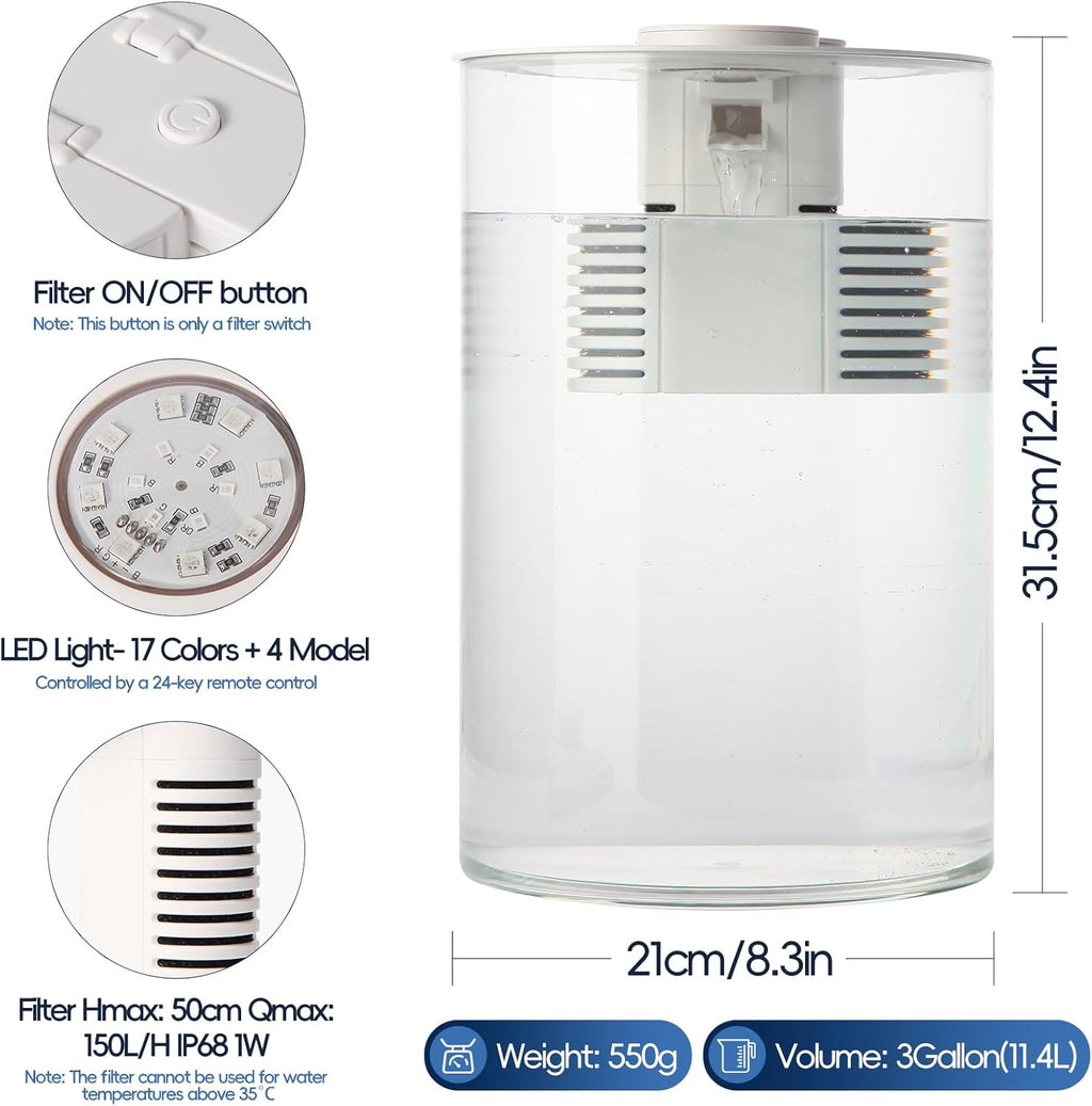 Smart Aquarium Fish Tank with Filter and Light (17 Color Choices), 3 Gallon Aquarium Starter kit, Self Cleaning Fish Tanks, 360 View Aquarium for Small Fish,Kids, Home, Office & Gifts