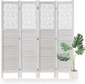 Folding Room Divider, 66.9 Inch 4 Panels Wood Carved Privacy Screens, Free Assembled Freestanding Portable Separation Wall for Home Office Restaurant Bedroom (White)
