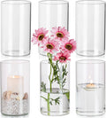 Hewory Glass Cylinder Vases Set of 6, Hurricane Candle Holders for Pillar or Floating Candles, Tall Clear Vase for Centerpieces, Round Vases for Wedding Anniversary Events Home Table Decor, 5.9in
