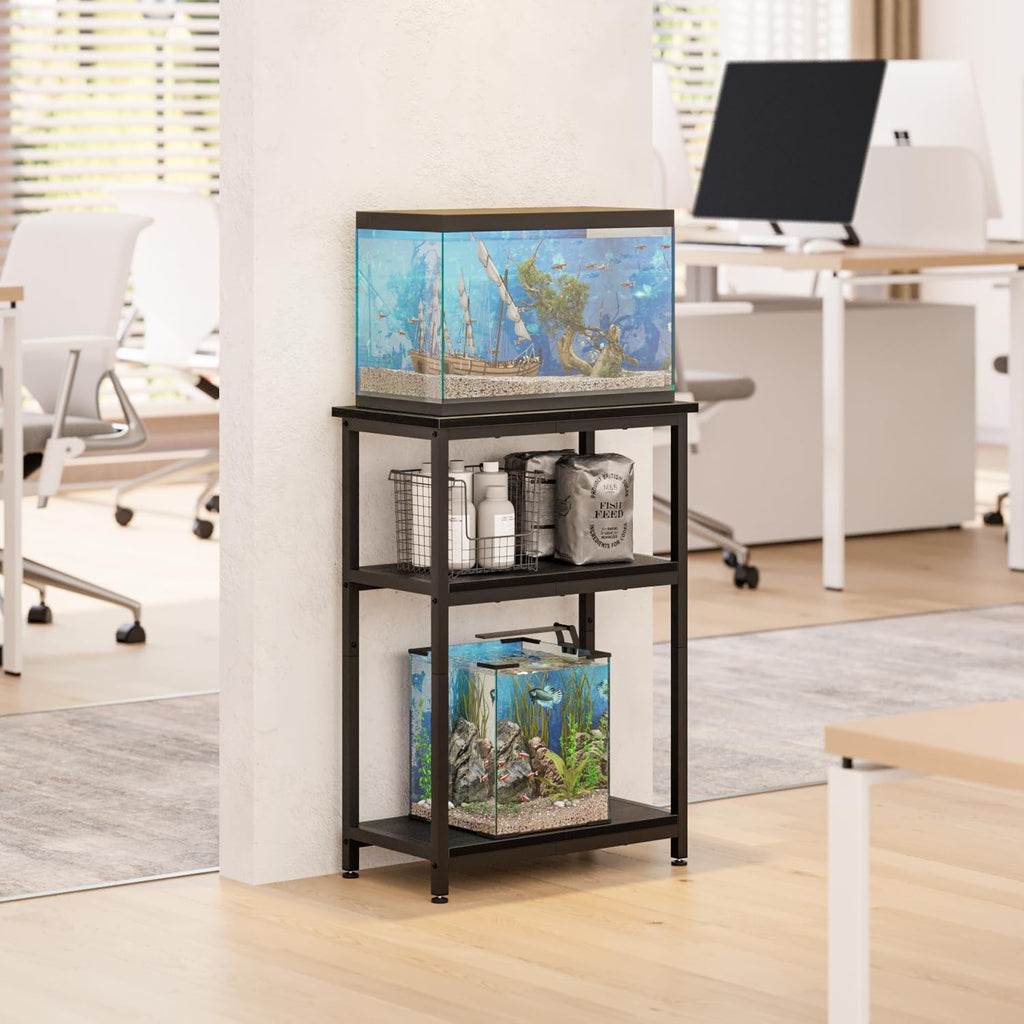 APPLOYN 5-10 Gallon Fish Tank Stand, Aquarium Stand with 3-Tier Storage Shelf, Heavy Duty Metal Frame for Turtle Reptile Terrarium Tank Stand, for Living Room, 20.5" L x 11.4" W x29.2" H, Black