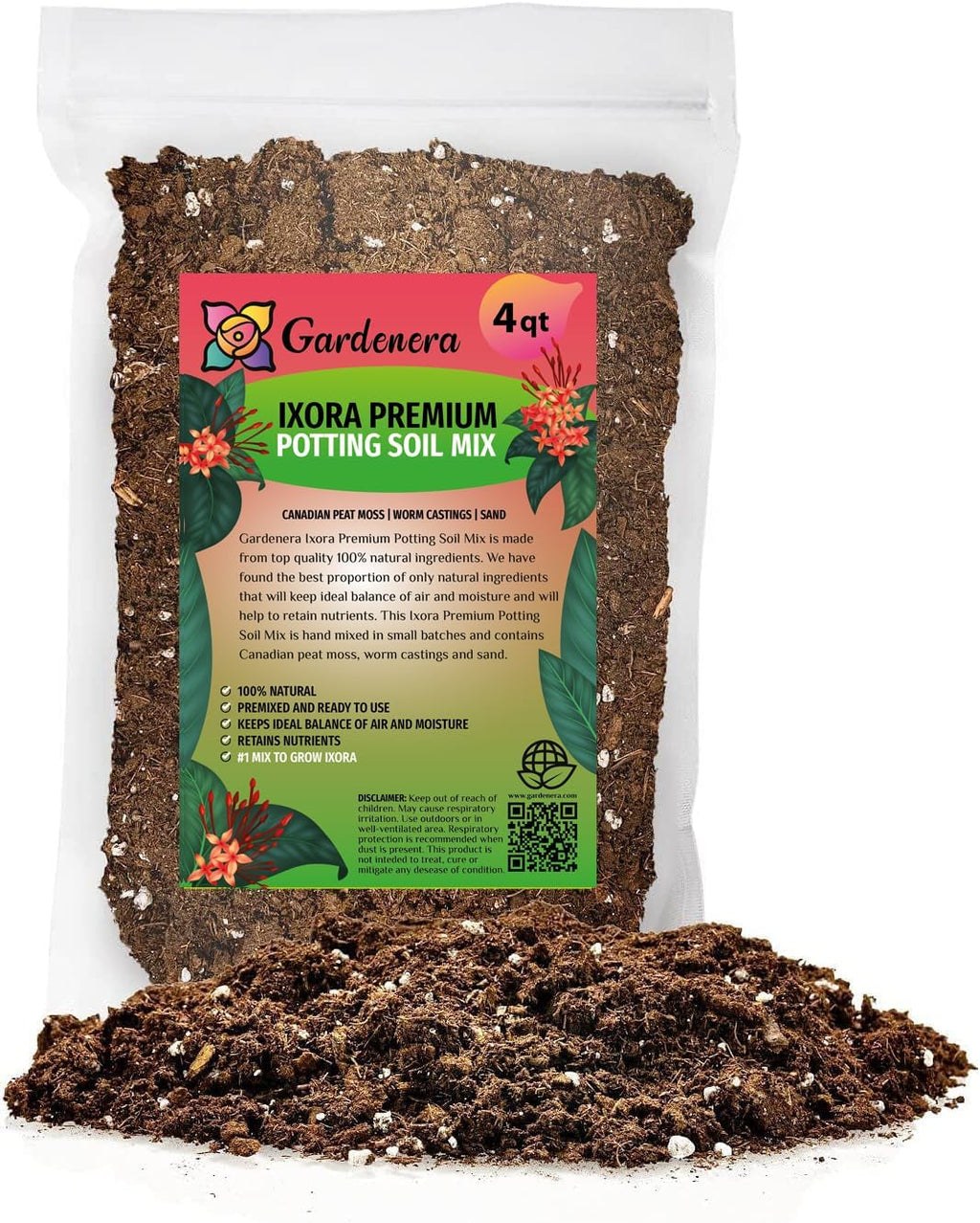 Gardenera Ixora Potting Mix - Promote Strong Roots and Abundant Flowers with Our Premium Blend - 4 Quart