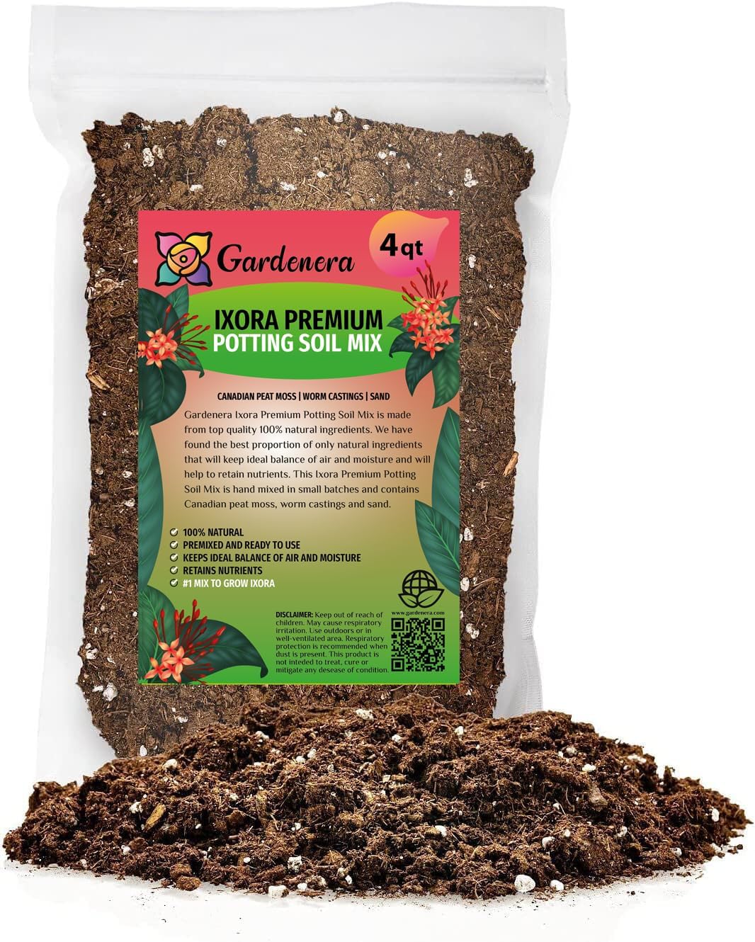 Gardenera Ixora Potting Mix - Promote Strong Roots and Abundant Flowers with Our Premium Blend - 4 Quart