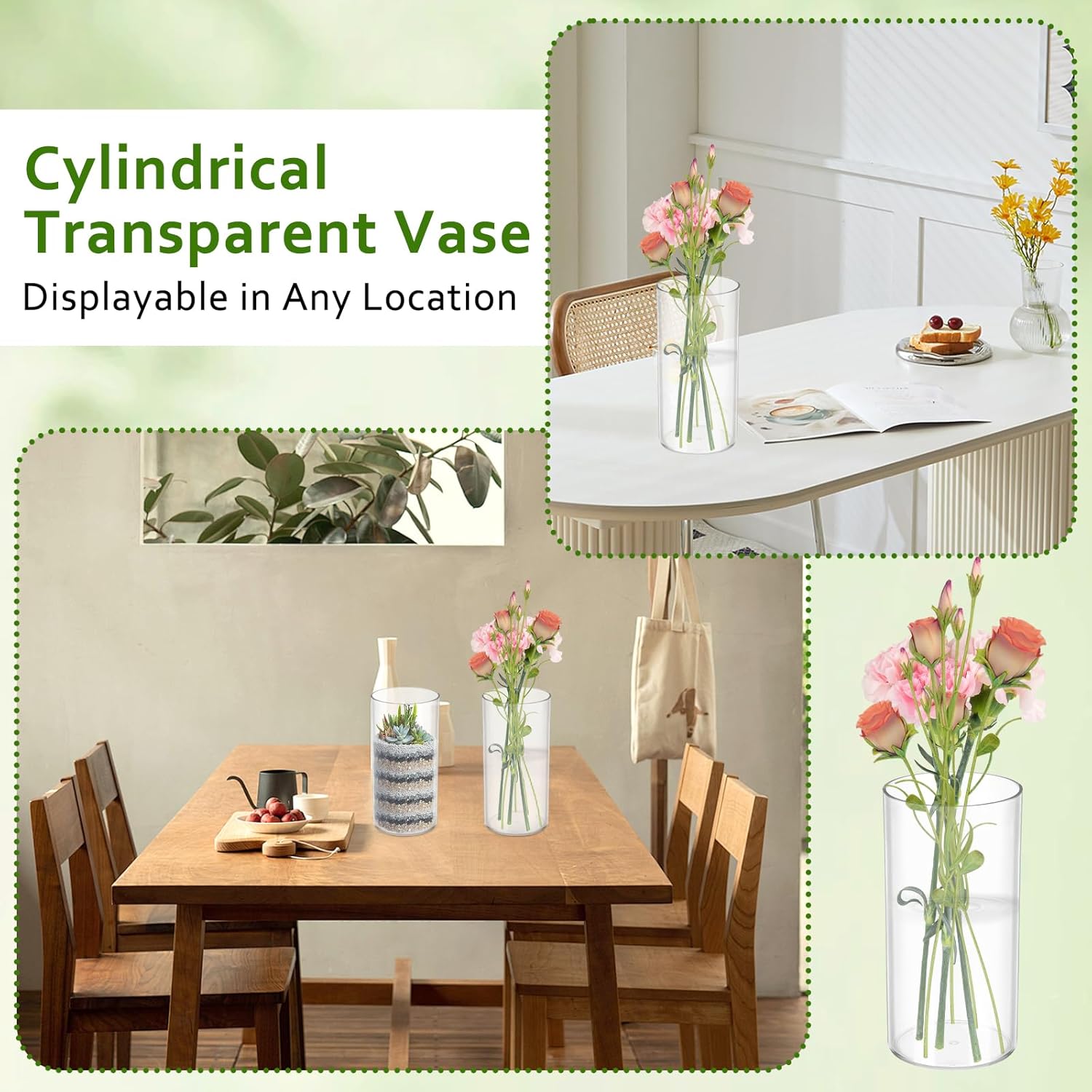 12 PCS Plastic Cylinder Vase 8 Inch Cylinder Vase Bulk Clear Flower Container Hurricane Candle Holder Round Wide Container Centerpiece for Home Office Wedding Decor