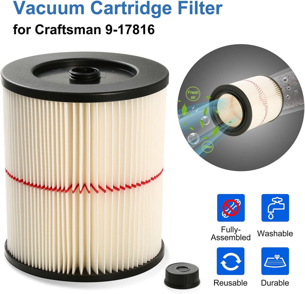 Replacement Filter for Shop Vac Craftsman 9-17816 Wet Dry Air Filter for 5 6 8 12 & Larger Gallon Vacuum Cleaner - 2 Pack