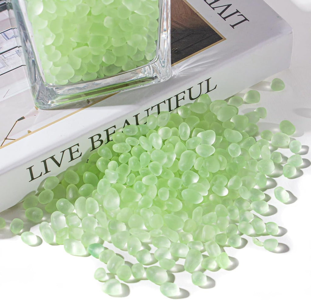 Keedolla Sea Glass Stones Frosted Glass Pebbles Gemstones for Aquarium Gravel Fish Tank Rocks, Vase Fillers, DIY Crafts - Fluorescent Green(230g/8oz)