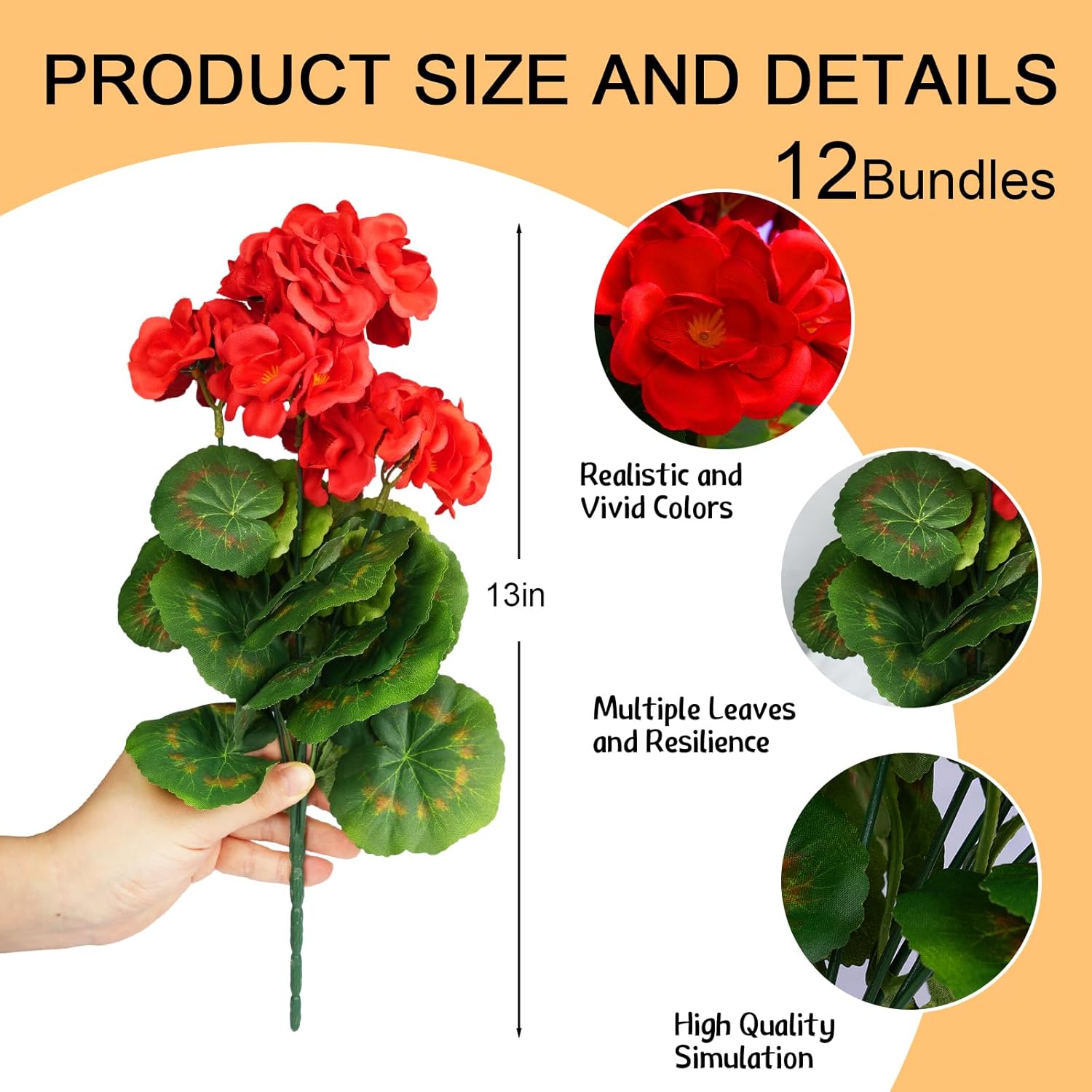 6 Bundles Artificial Flowers for Outdoors, Faux Geraniums Artificial Flowers Realistic, Faux Plants Outdoor UV Resistant for Garden Patio Porch Window Box Home Indoor Outdoor Decor (12, Red)