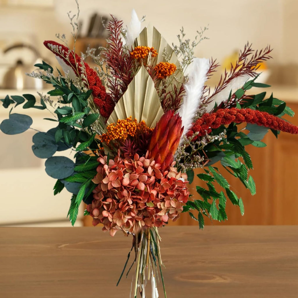 Natural Dried Flower Bouquet - Fall Pampas Grass & Eucalyptus Decor, Preserved Plants Bundle for Vases, Rustic Floral Arrangements for Home Wedding Table Centerpiece Decorations