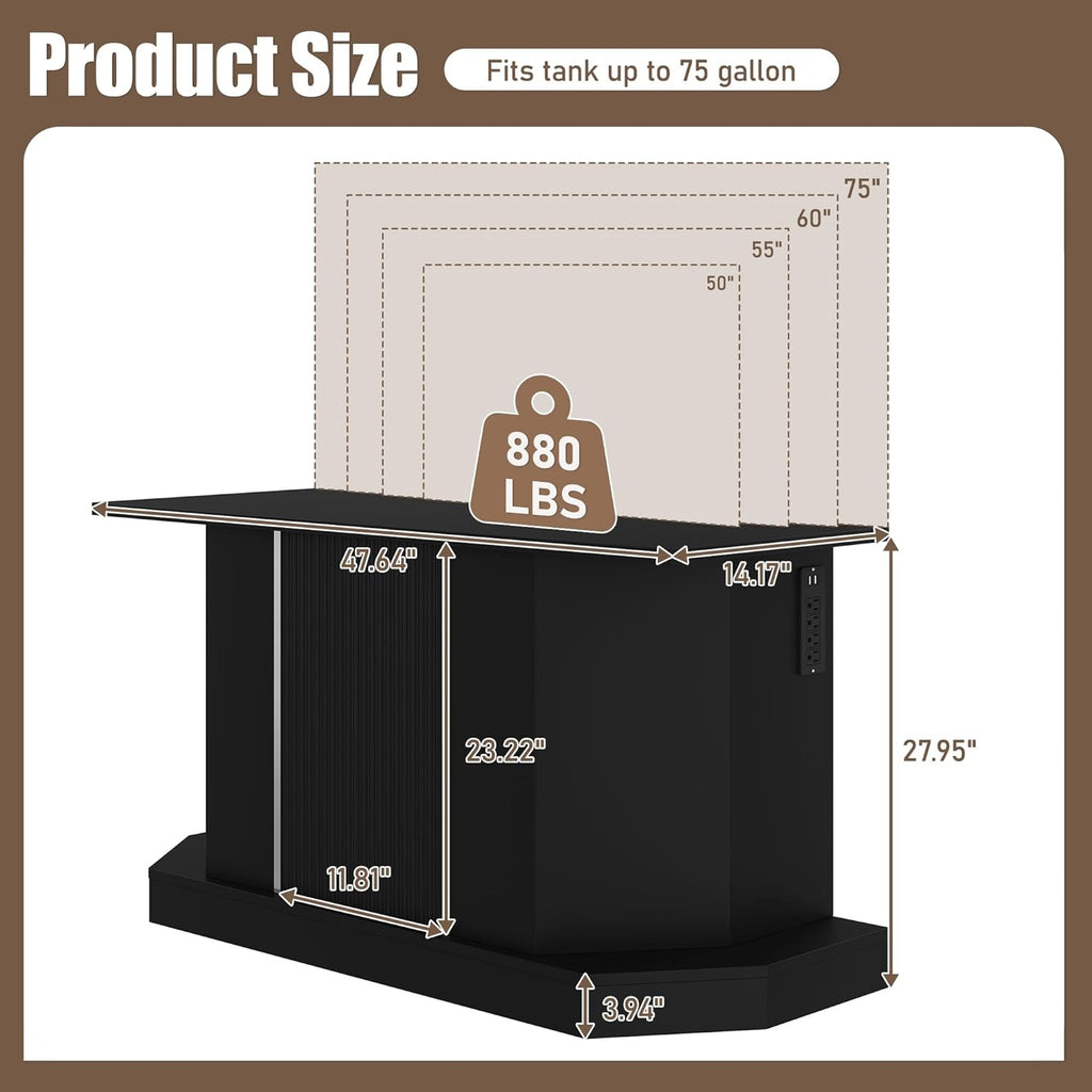 55-75 Gallon Fish Tank Stand with Power Outlet, Heavy Duty Aquarium Stand with Cabinet Storage for Home＆Office, Turtle Tank, Reptile Terrarium, 880LBS Capacity, Tank not Included