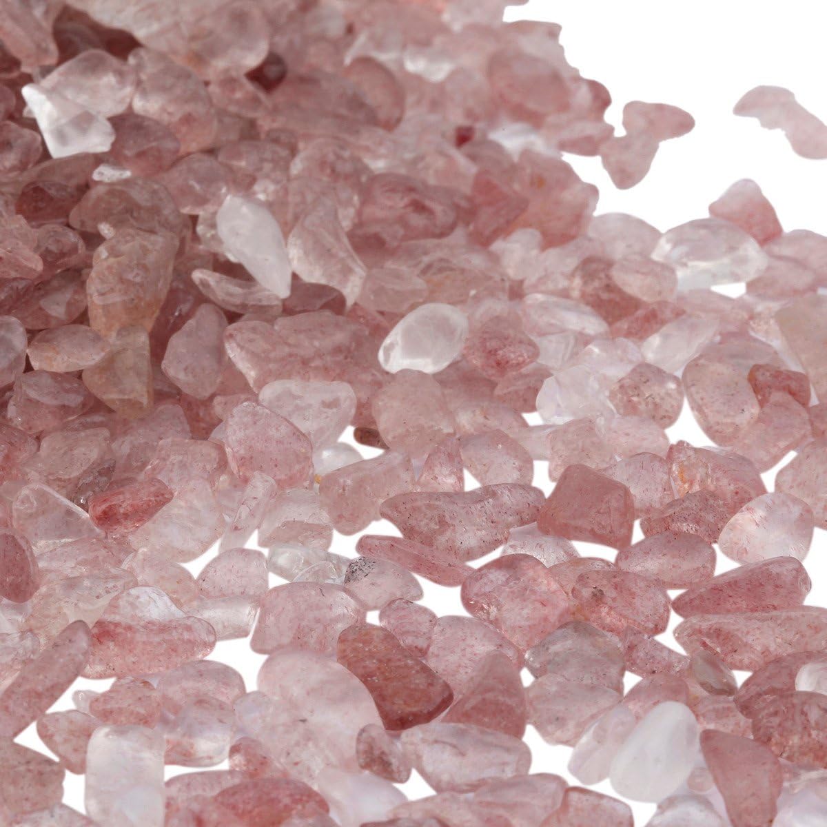 SUNYIK Strawberry Quartz Tumbled Chips Stone,Crushed Crystal Quartz Pieces,Irregular Shaped Stones,1pound(about 460 gram)