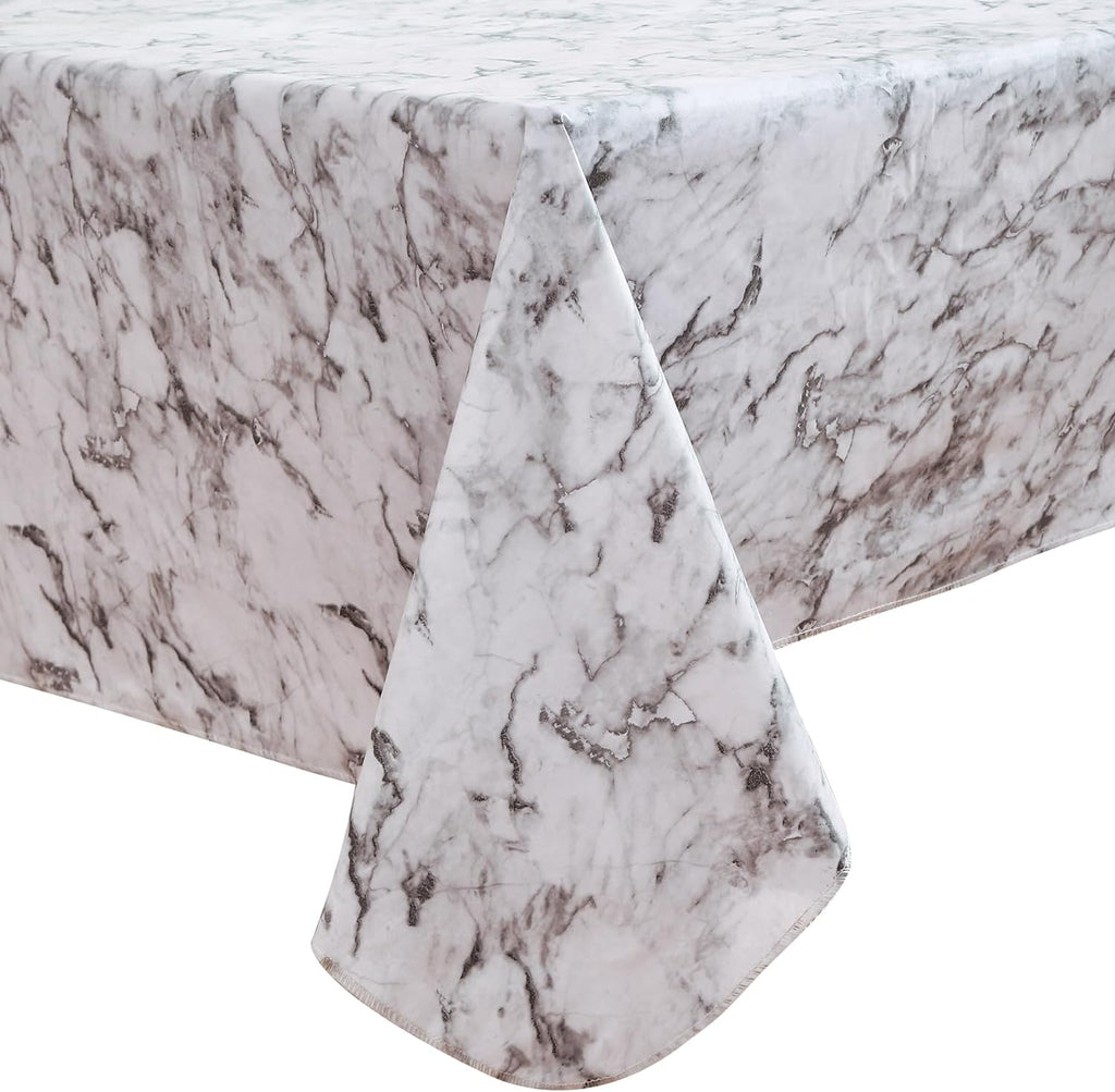 Walrus Heavy Duty Vinyl Tablecloth with Flannel Backing Waterproof Oil-Proof Plastic Table Cloth Stain-Resistant Wipeable Rectangle or Square Table Cover for Indoor and Outdoor (Marble, 60X102 Inch)
