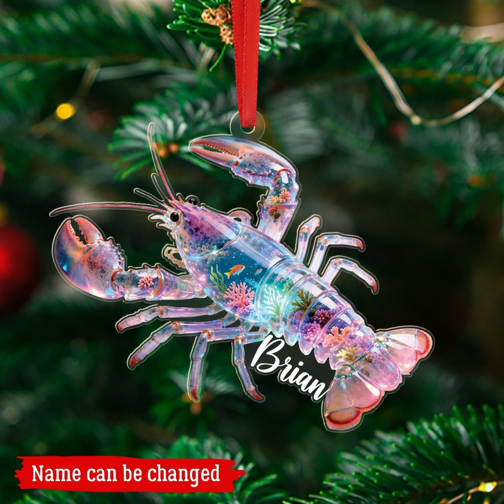 Personalized Lobster Christmas Shaped Ornament with Name, Sea Animal Christmas Ornament 2025, Sea Creatures Xmas Keepsake Gifts for Baby Lobsters Lover, Customized Lobster Acrylic Ornaments