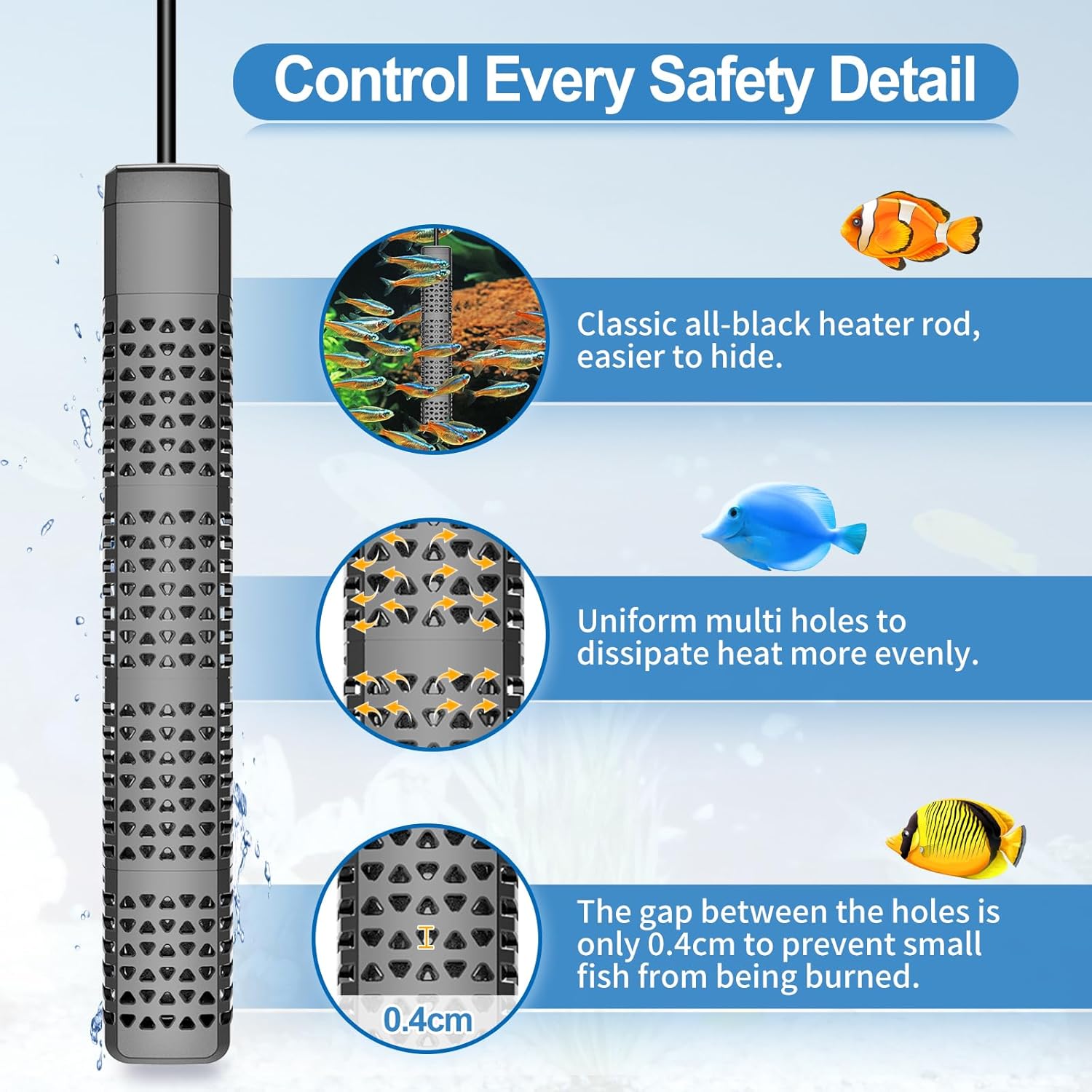 HiTauing Aquarium Heater, Upgraded 300W/500W Fish Tank Heater with Intelligent Leaving Water Automatically Stop Heating and Advanced Temperature Control System, Suitable for Saltwater and Freshwater