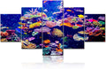 Ocean Wall Art for Living Room Coral Reef Pictures Underwater World Paintings Multi Panel Printed on Canvas Purple Blue Artwork Home Aquarium Modern Decor Framed Giclee Ready to Hang(60''Wx32''H)