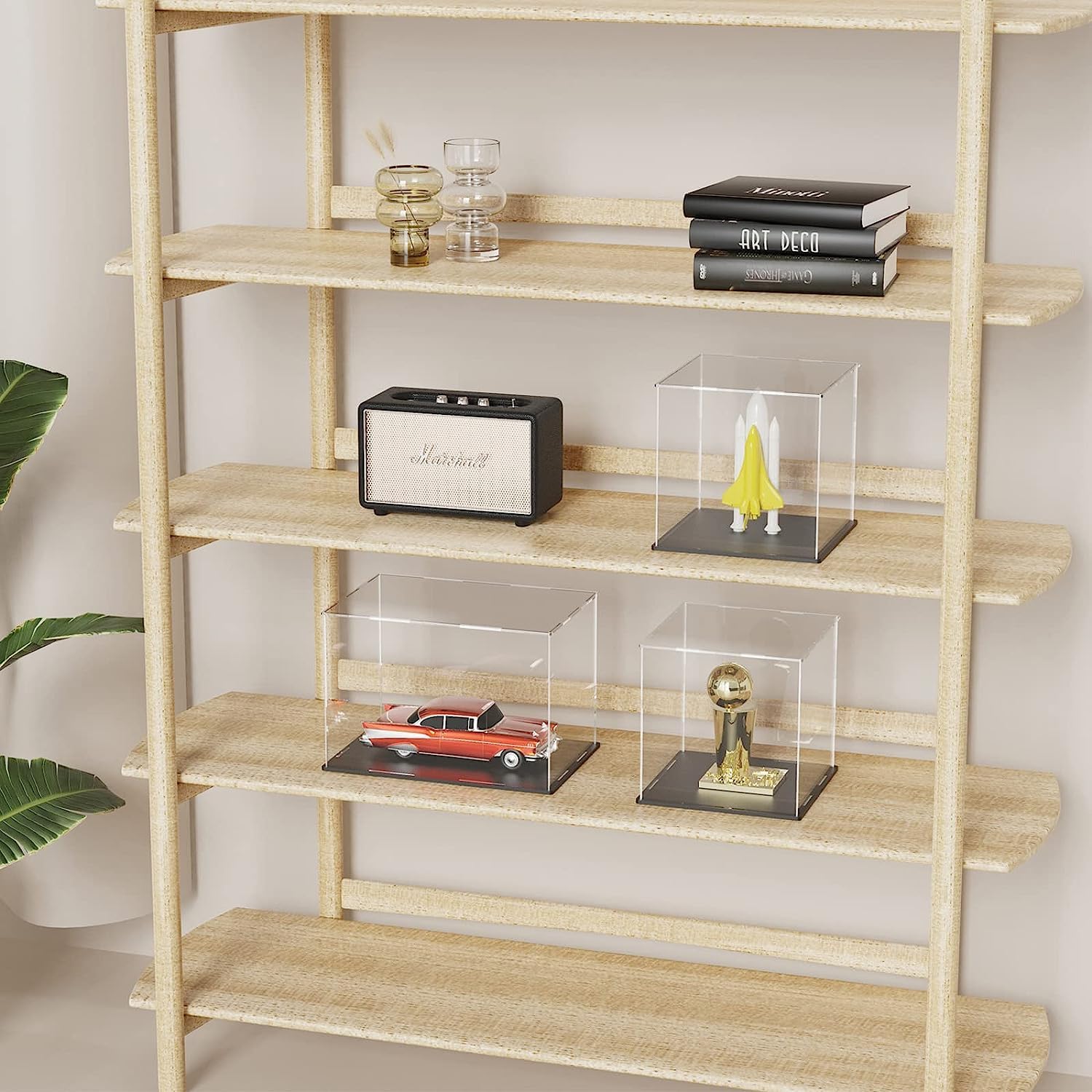 Acrylic Box with Matt Black Base, Simple Self-Assembly Clear Acrylic Display Case, 13x13x13 inch Showcase with Lid for Collections, Figures and Dolls