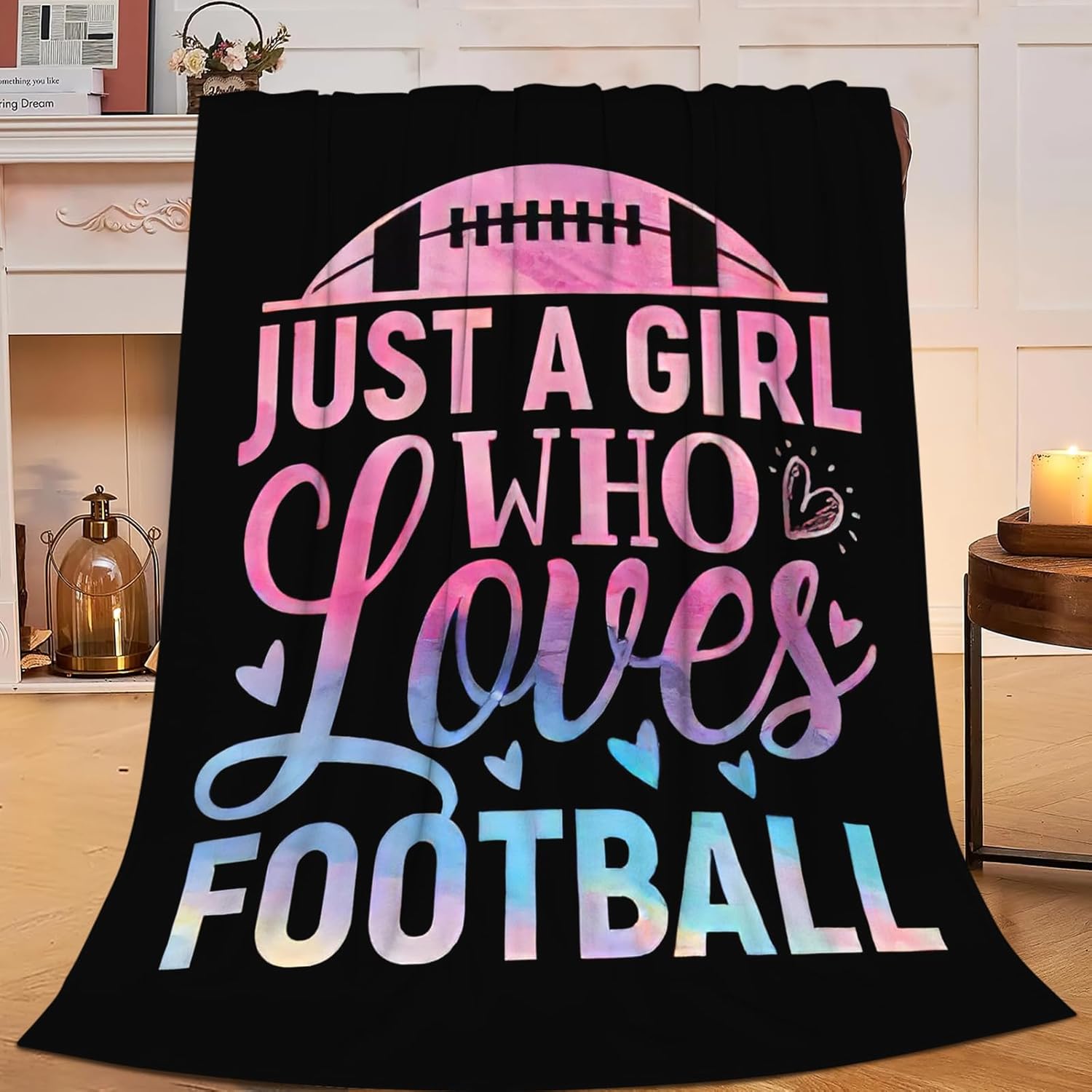 Just A Girl Who Loves Football Throw Blanket Sports Print Throw Blankets Gifts for Couch Sofa Bed Stuff Decor Soft Cozy Fleece Plush Warm Flannel Bedding for Lover 60"x80"