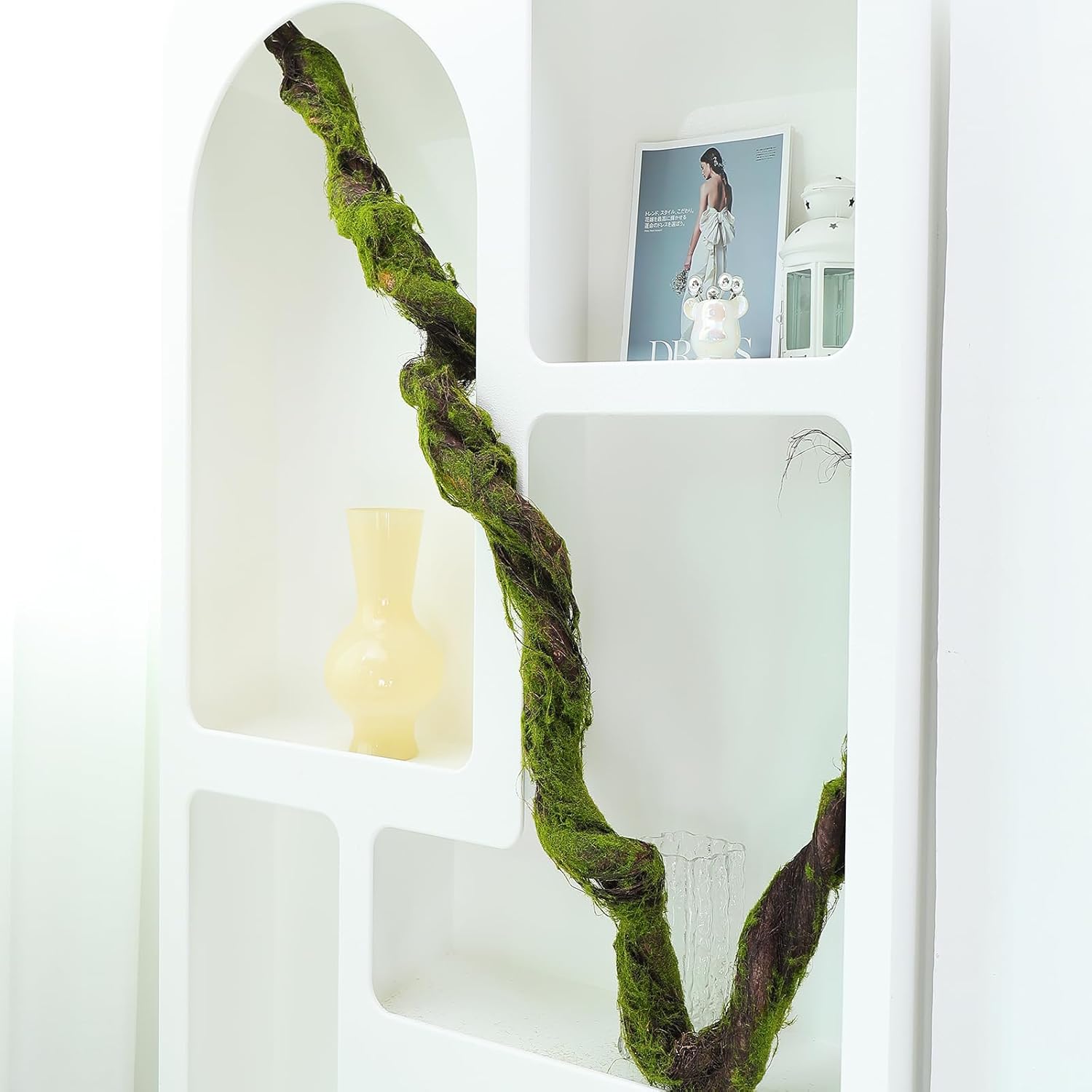 190cm/74.8inch Flax Silk Big Bendable Artificial Tree Trunk Fake Tree Twigs Branches Green Grape Rattan Vine Garland Plants for 3D Wall Hanging Garden Outdoor Home Halloween Decoration
