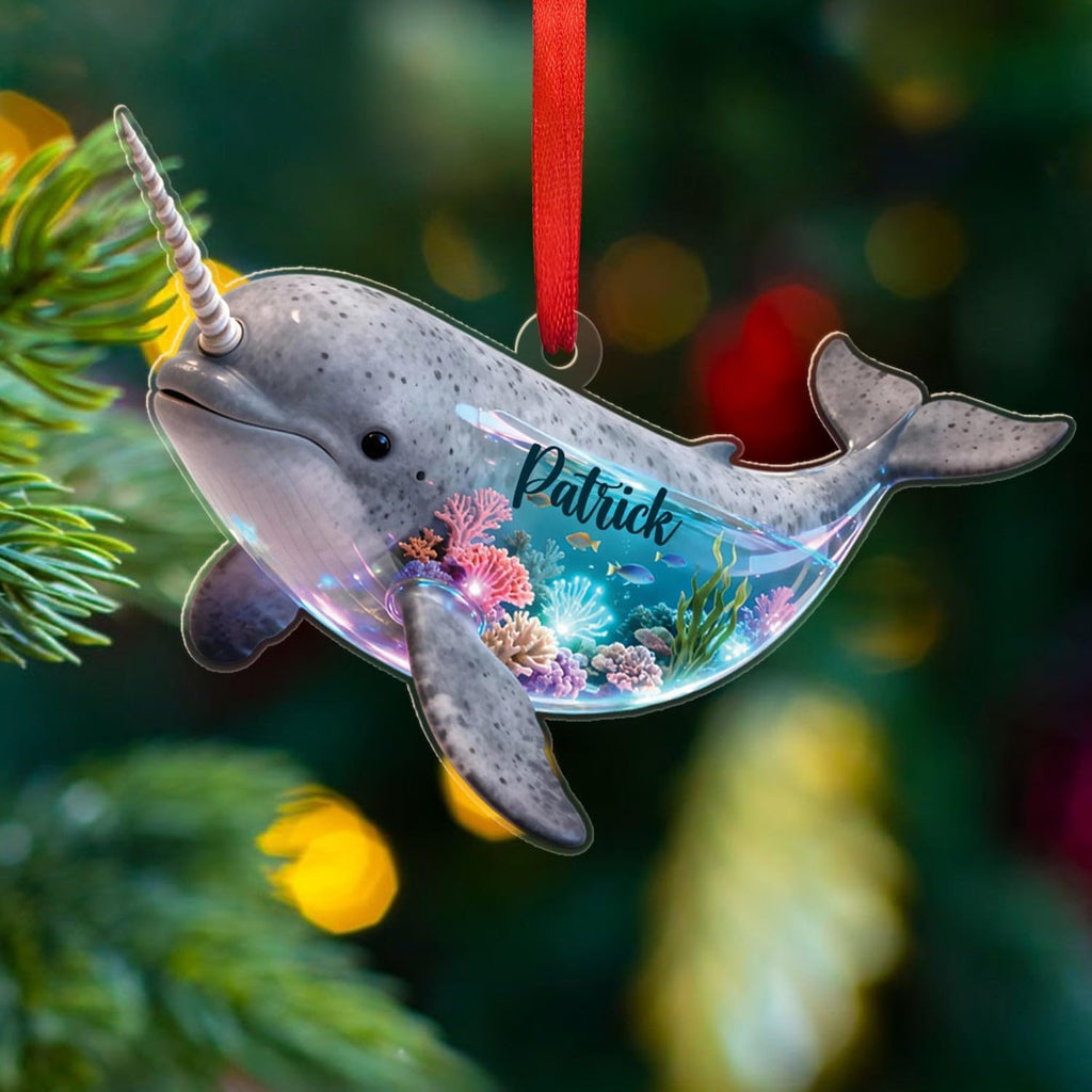 Customized Narwhal 2D Flat Acrylic Ornament Christmas 2025, Baby Narwhal First Ornament, Gift for Ocean Lover, Personalized Ocean Animal Lover Ornaments with Name, Narwhals Sea Animal Keepsake