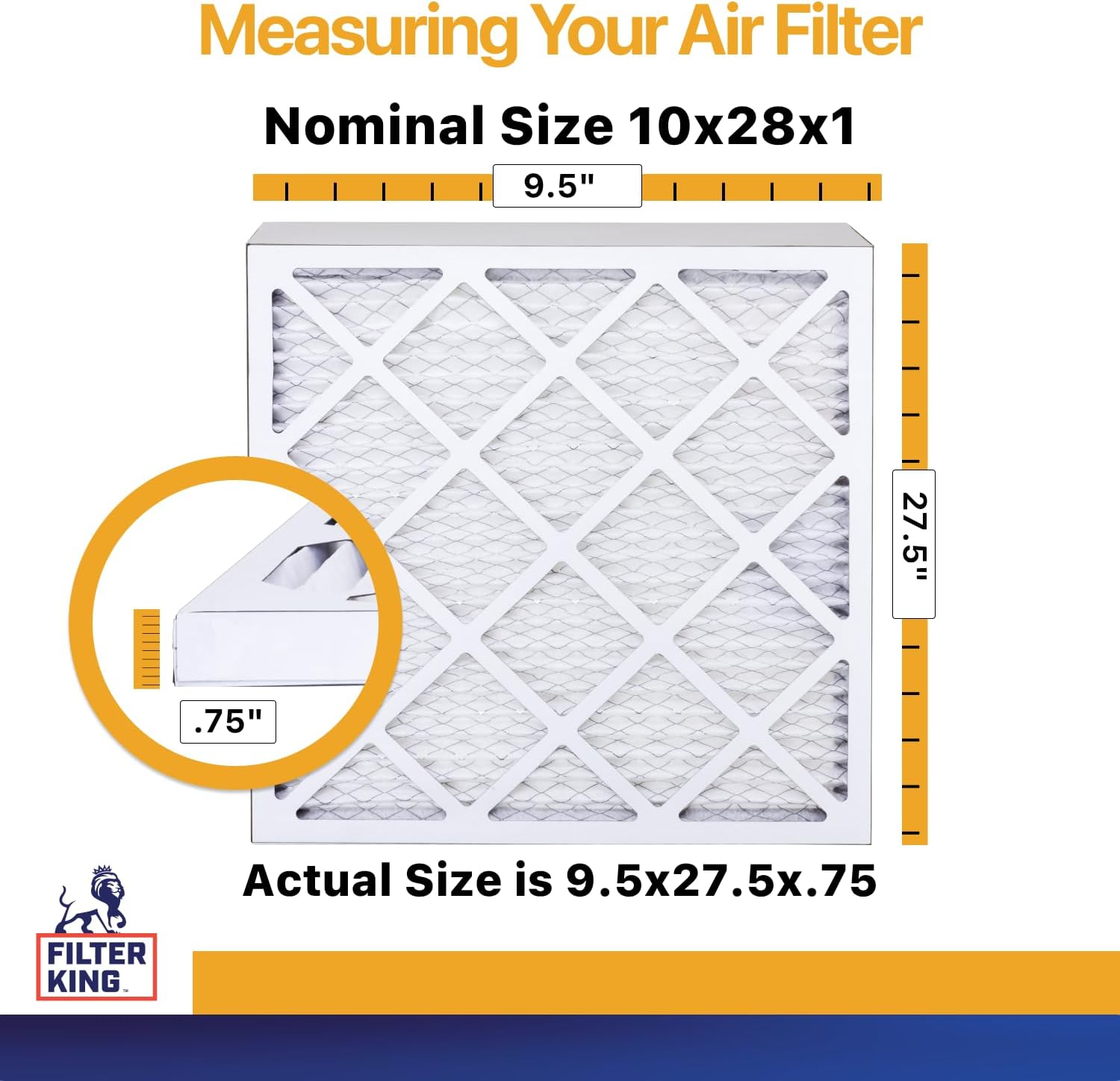 Filter King 10x28x1 Air Filter | 6-PACK | MERV 13 | HVAC Pleated AC Furnace Filters | MADE IN USA | Actual Size: 9.5 x 27.5 x .75"