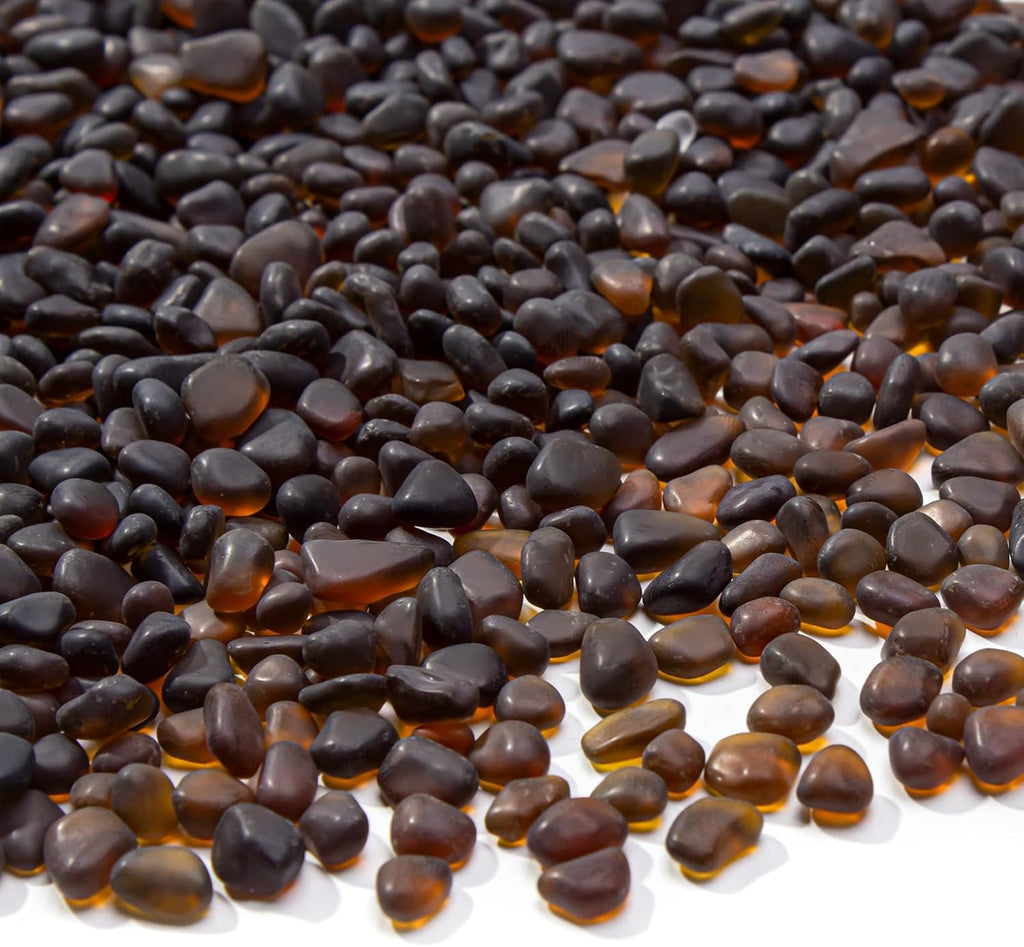 Keedolla 0.5 Lb Frosted Sea Glass Pebbles Vase Fillers, 6-9mm Betta Fish Tank Rocks Gravel Decorative Glass Stones for Aquarium, DIY Crafts, Succulent Plants Decor - Amber