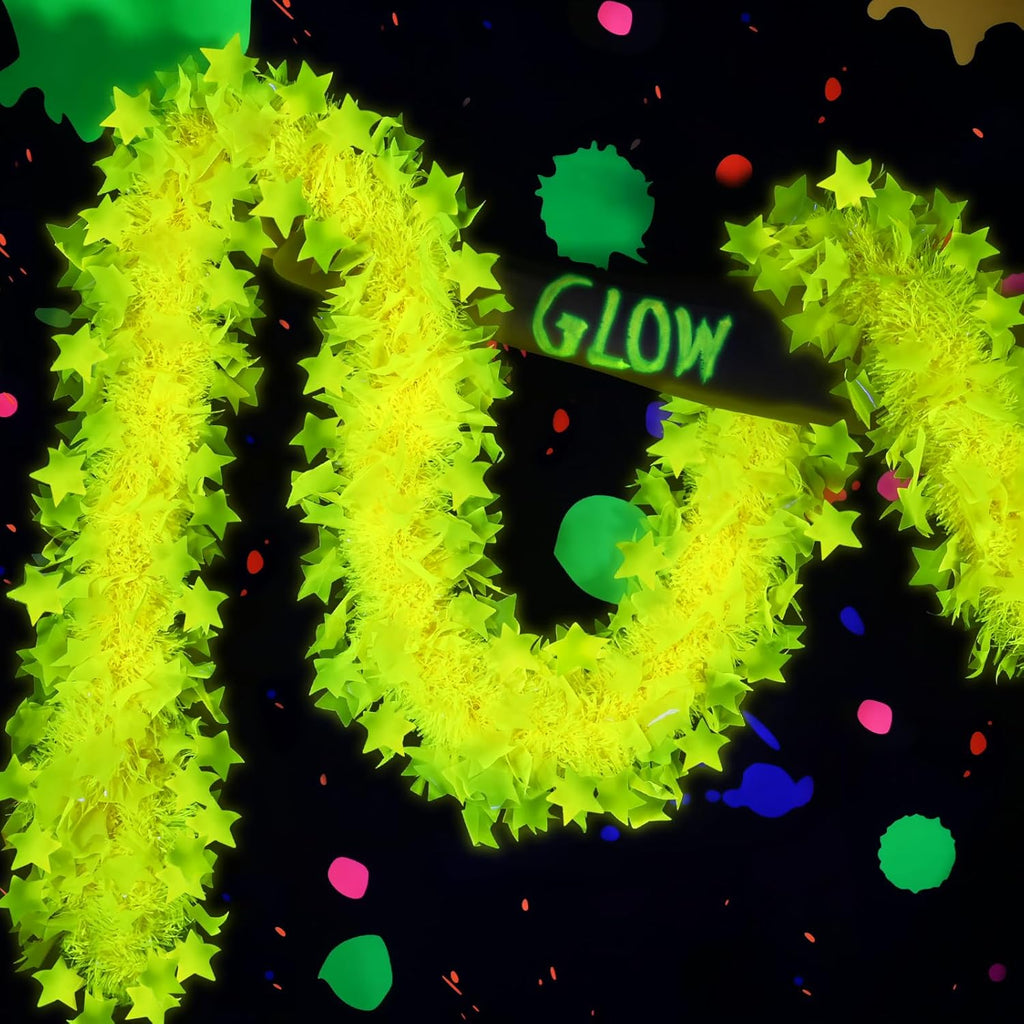 Mega-L Glow in The Dark Party Supplies, 26ft Fluorescent Yellow Star Neon Garland Decorations Cute Hanging Ceiling Decorations for Birthday Party Home Wall Decor