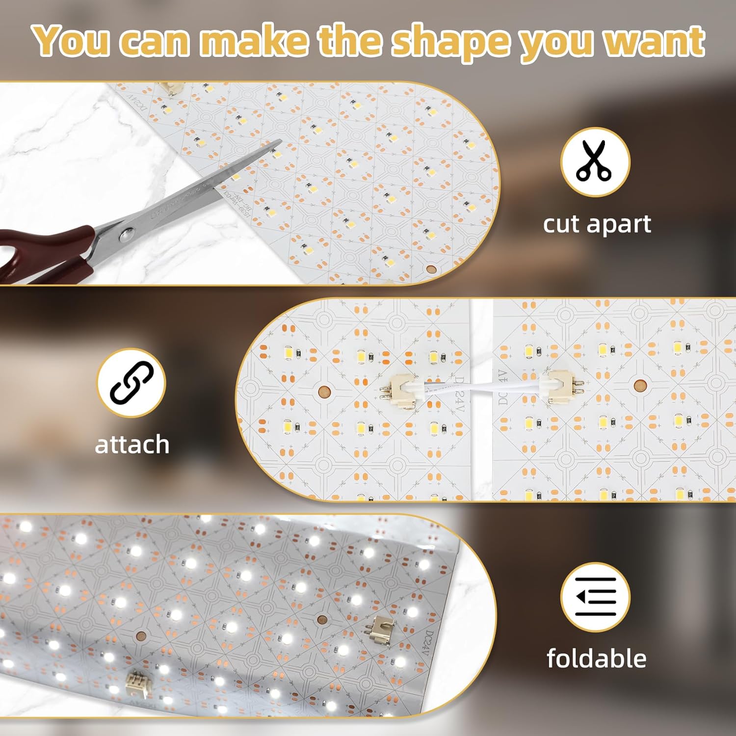 4PCS Soft LED Backlight Panel 36W 6000K White Light Board for Natural Stone or Quartz, Bendable & Cuttable 19.3X9.6 inch（Power Supply not Included）