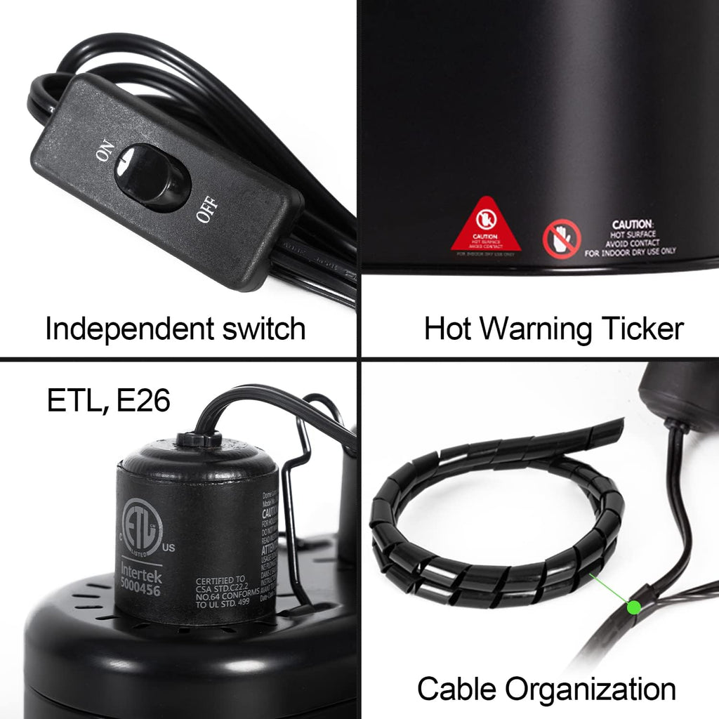 REPTI ZOO Reptile Dual Lamp Fixture Heat Lamp Bulb Combo Pack Includes 100W UVA Daylight Heating Lamp and 100W Infrared Heat Emitter Infrared Basking Spot