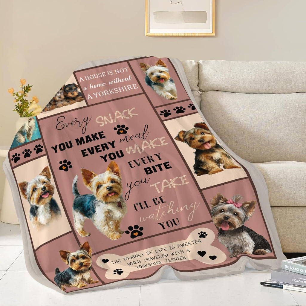 Yorkie Throw Blanket Yorkshire Terrier Puppy Stuff Gifts for Dog Lover Kids Girls Boys Adults Women Men Soft Cozy Warm Plush Fluffy Fuzzy Fleece Blanket Decor 40''X50''