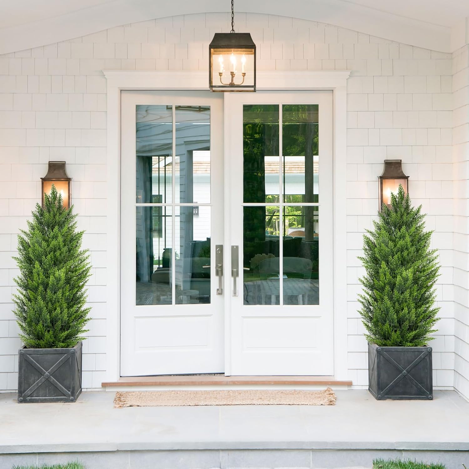 Briful 4ft Cedar Topiary Trees Artificial Outdoor Set of 2, Realistic Faux Cedar Pines with Pots, UV Resistant Christmas Greenery for Holiday Decor, Indoor Farmhouse Entryway Patio Door Plants