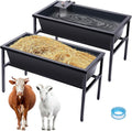 2pcs Livestock Feeder and Water Trough with Auto-Fill Float Valve Stainless Steel Goat Feeder Horse Trough Automatic Waterer for Goat, Sheep, Horse, Pig, Cattle, Large Dog Water Dispenser