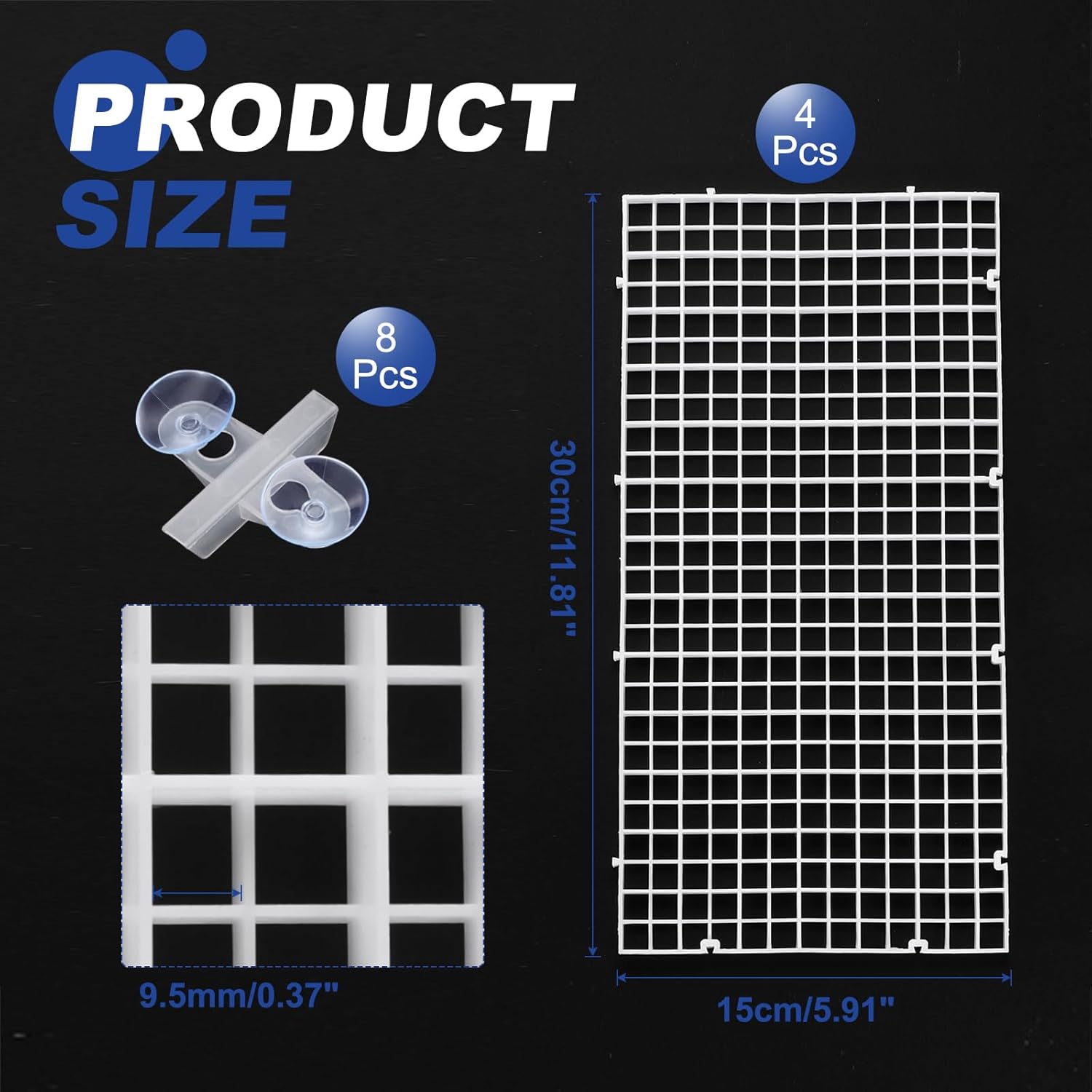 uxcell 4Pcs Aquarium Fish Tank Divider, 12x6 Inch Plastic Egg Crate Light Diffuser Grid Filter Bottom Partition Separator with Sucker Clips and Suction Cups for Aquarium, White