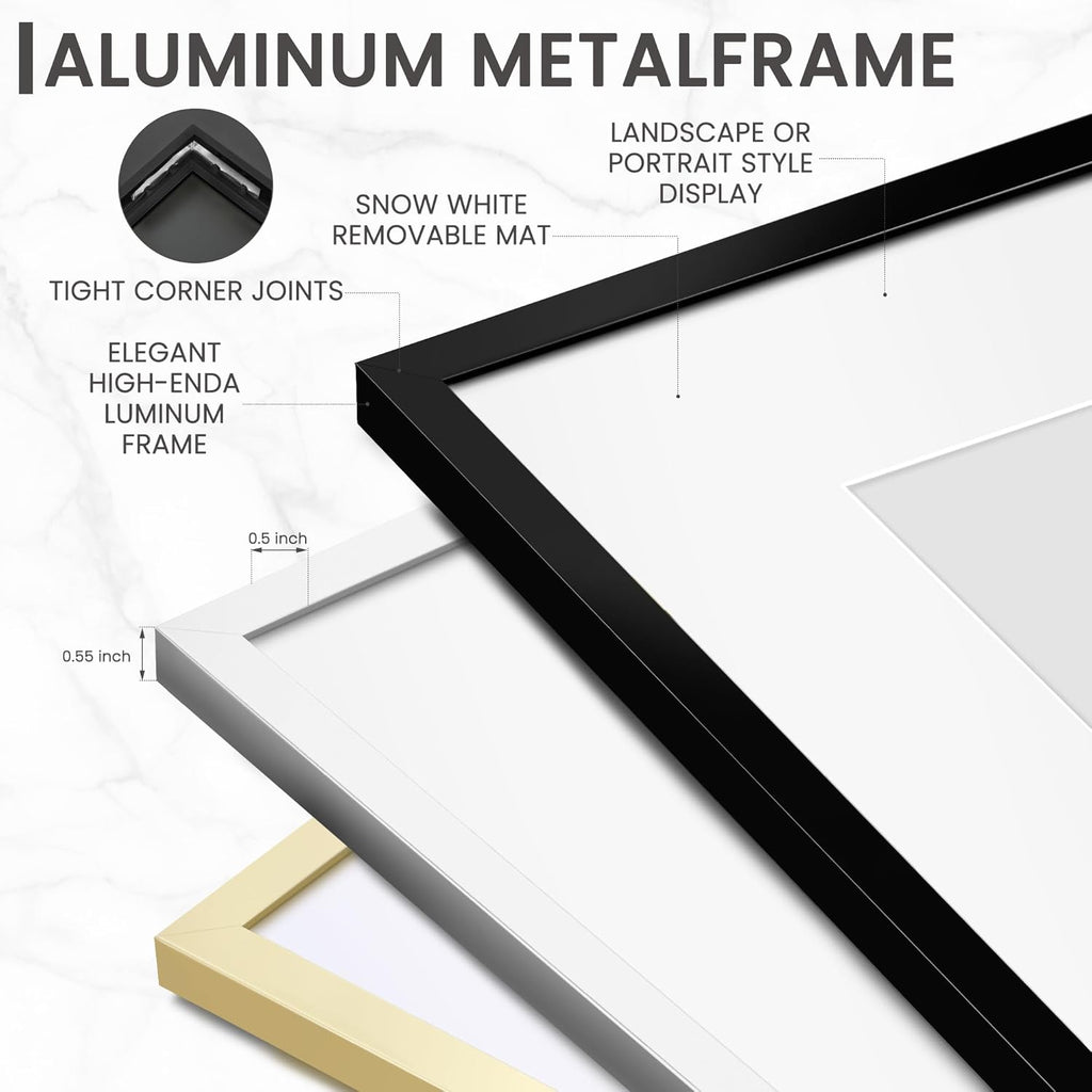 Heimlove 16x16 inch Black Square Picture Frame, 16x16 Aluminum Photo Frame, Standard Square Versatile Wall Display Frames Photo Frames For 12x12 with Mat, Wall Hook Included - (Set of 1 - Black)