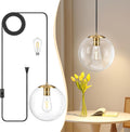 KoKo&Yukina 10" Globe Pendant Light Gold Plug in Pendant Light Adjustable Hanging Lights with Plug in Cord Brushed Gold Finished with Clear Glass Lampshade for Bedroom Kitchen Island（Bulb Included）