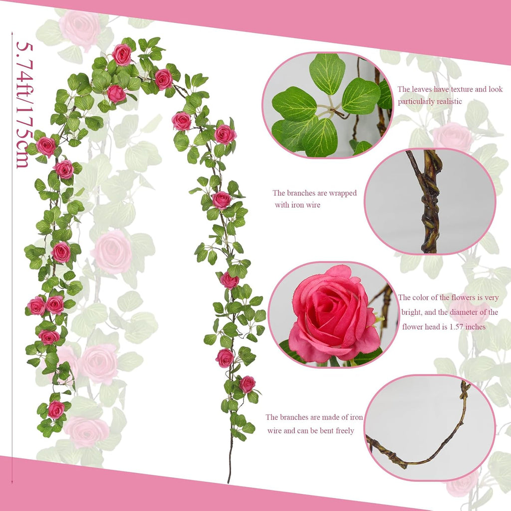 Artificial Roses Vines Flowers Garland Hanging Silk Rose Vine Floral Garland Rose Red UV Resistant Realistic Faux Hanging Flowers Plants Fake Ivy Vines for Outdoor Porch Decor Patio Yard