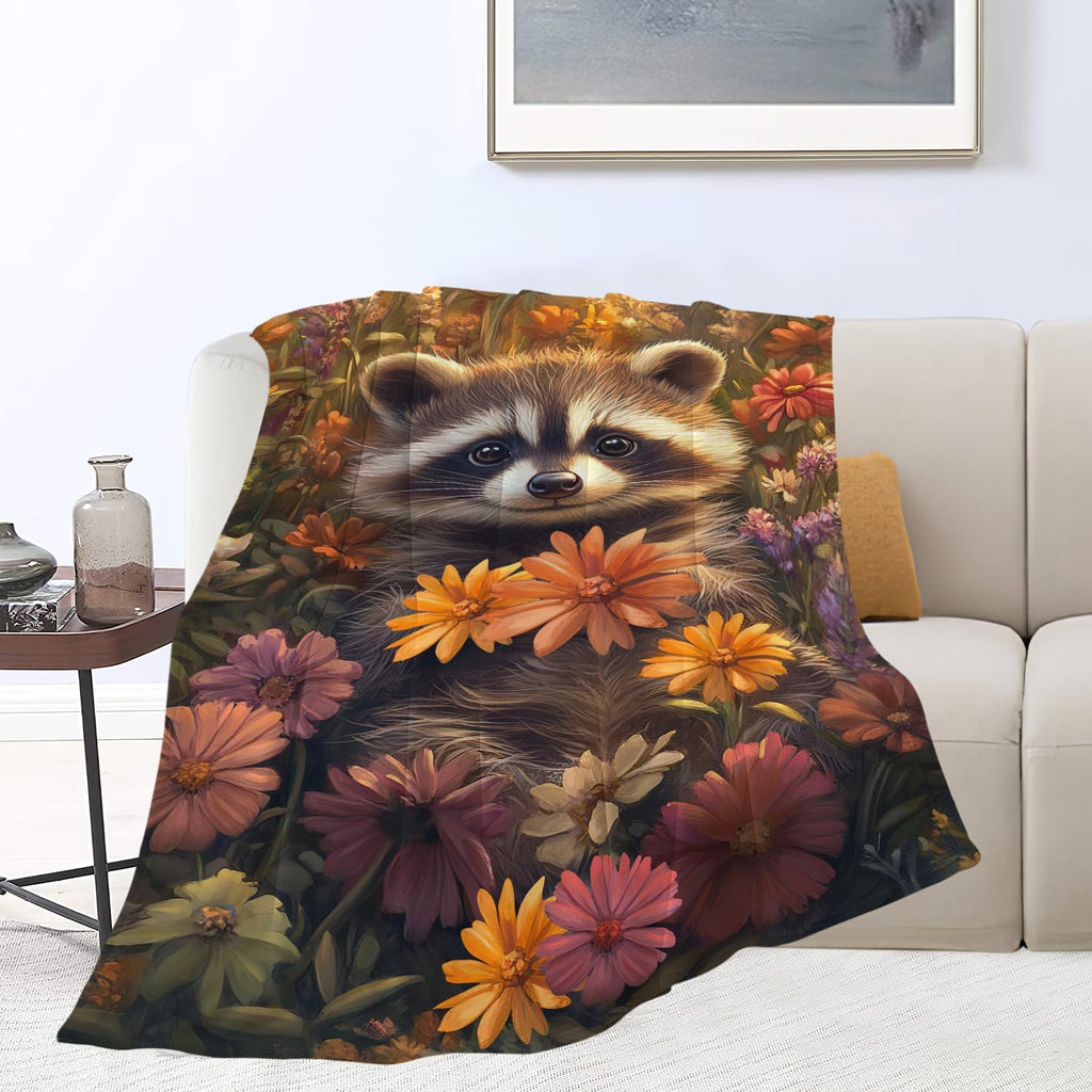 Raccoon Blanket Cute Cartoon Raccoon Throw Blanket Gifts for Girls Women Kids Boys Adults Men Super Soft Cozy Plush Fluffy Fuzzy Fleece Blanket Home Decor 50''X60''