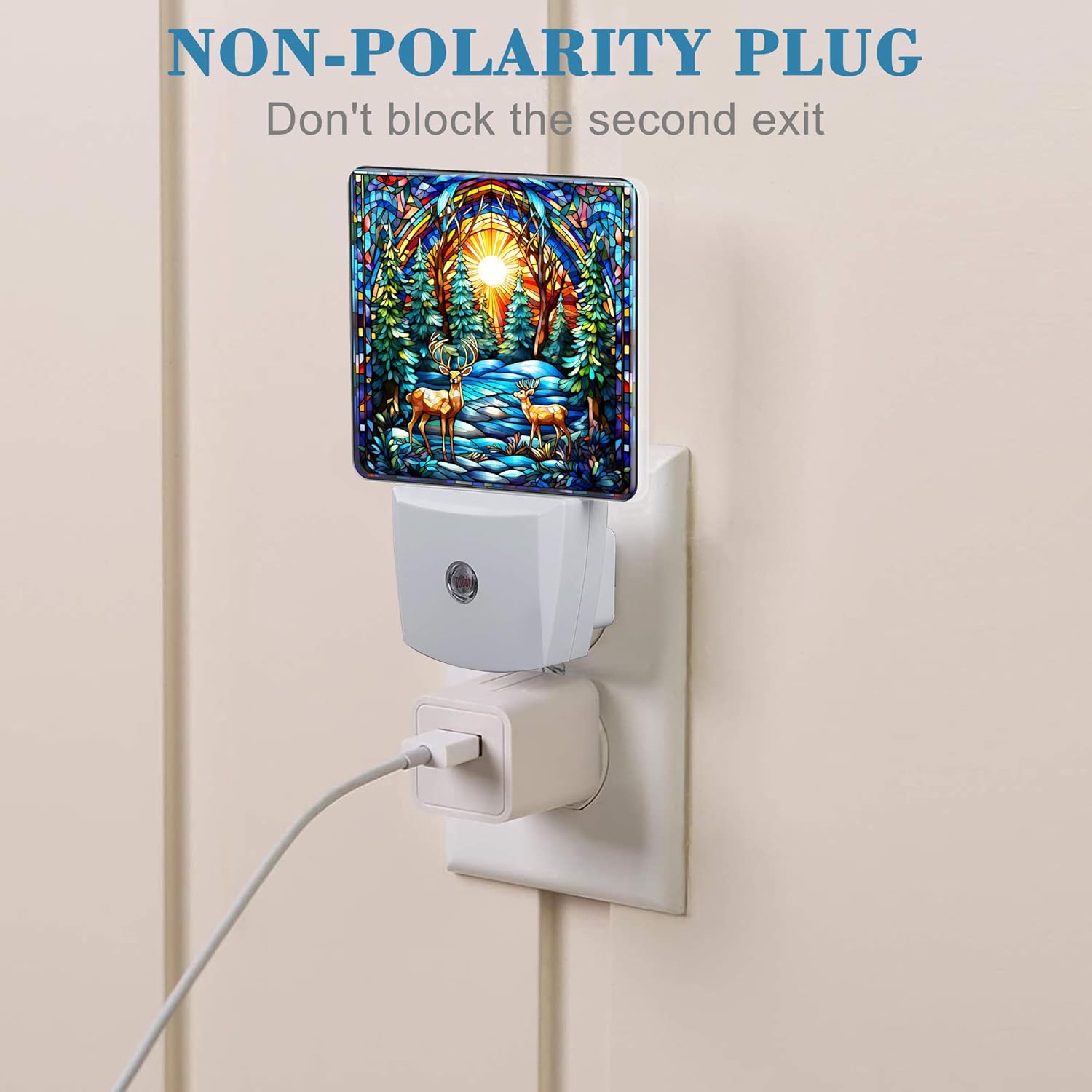 Plug in Night Lights Christmas Stained Glass Deer Nightlight Plug Into Wall Dusk to Dawn Sensor LED Night Light for Kid Girls Boys Women Room Decor,Hallway,Kitchen,Bathroom,Nursery,Stairs