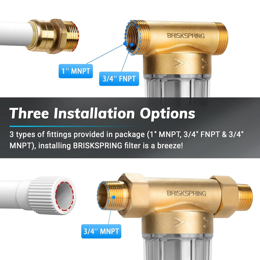 40 Micron Spin Down Sediment Filters With Scraper, Disassembly-Free Sediment Filter, Reusable Whole House Water Filter System for City/Well Water, 1" MNPT + 3/4" FNPT + 3/4"MNPT, BPA Free