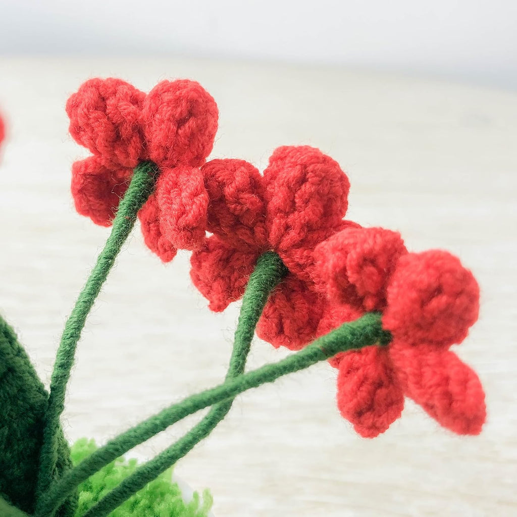 Crochet Flowers Cute Little Potted Flower, Christmas Decor, Birthday Gifts for Women, Mother's Day, Teacher’s Day, Graduation, Anniversary, Home Office Decoration (Red Myosotis)