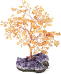 Natural Citrine Crystal Tree with Amethyst Geode Base,Healing Crystals Feng Shui Bonsai Money Tree,Chakra Balancing Positive Energy Home Decor 5.5"-6.3"
