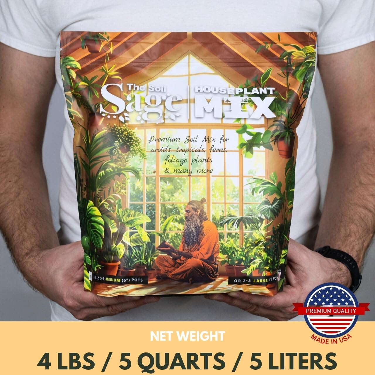 Soil Sage 5 qt Premium Houseplant Soil - U.S.A. Made Well-Draining Nutrient-Rich Potting Mix for Indoor Plants - Coconut Coir, Composted Bark, Pumice & Mycorrhizae for Strong Roots & Growth