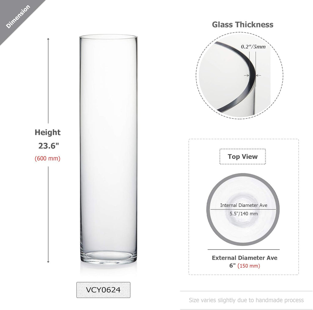 WGV Cylinder Vase, Width 6", Height 24", Clear Tall Glass Container Terrarium Candle Holder for Wedding Centerpiece, Party Event, Home Office Decor, 1 Piece