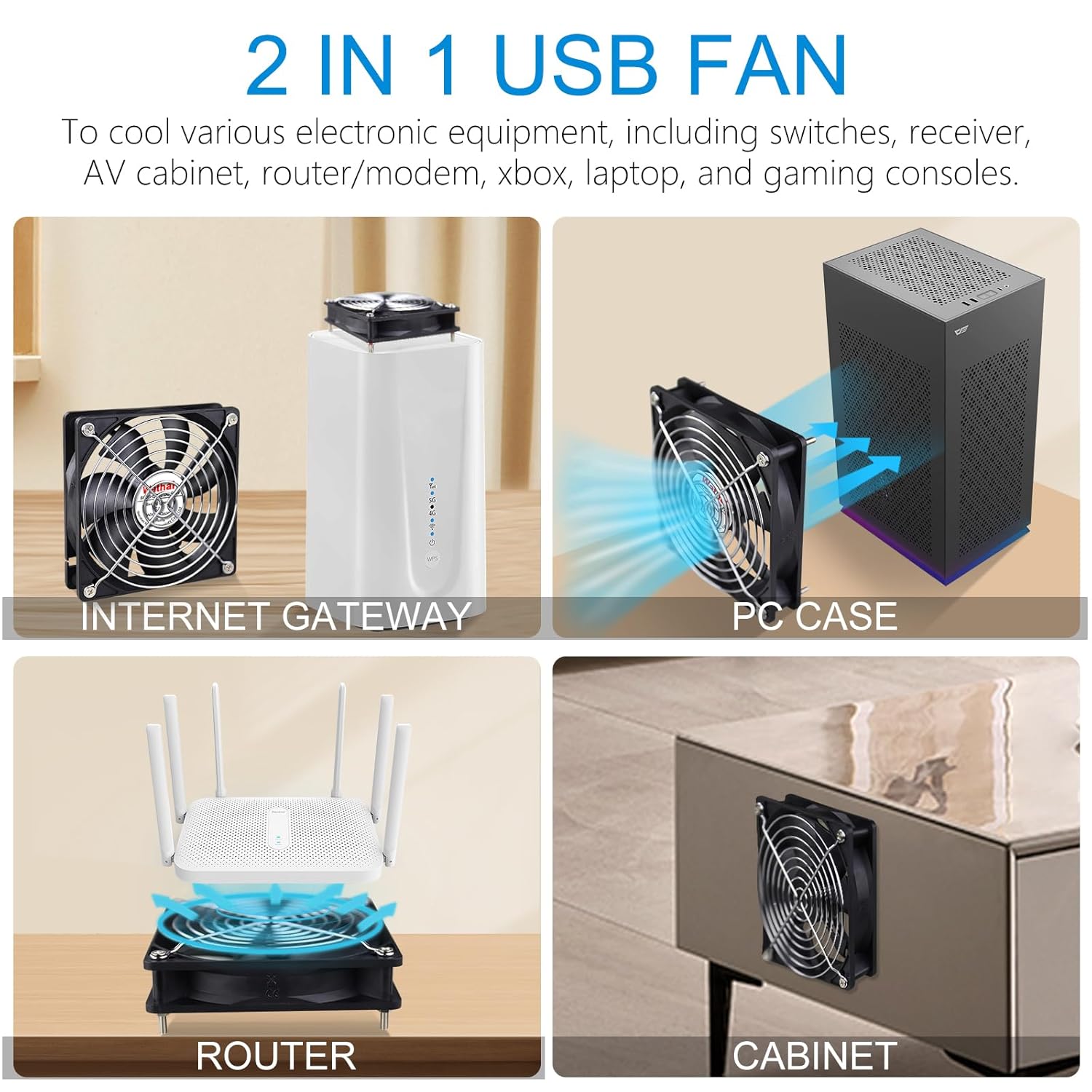 2 Packs Wathai 120mm x 25mm USB Fan with Speed Controller for Computer Receiver AV cabint Game Console PC Laptop TV Box Projector Router Cooling