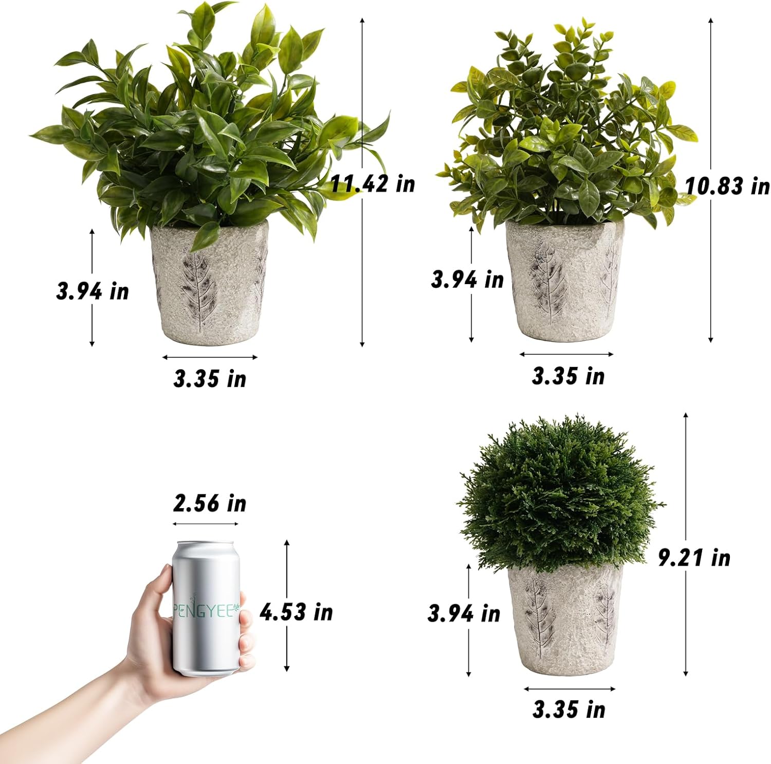 3 Pack Small Fake Plants in Cement Planter (11.42/10.83/9.21 Inch) - Artificial Plants Indoor/Outdoor, Small Realistic Greenery for Home Decor, Bathroom, Bedroom, Kitchen & Office