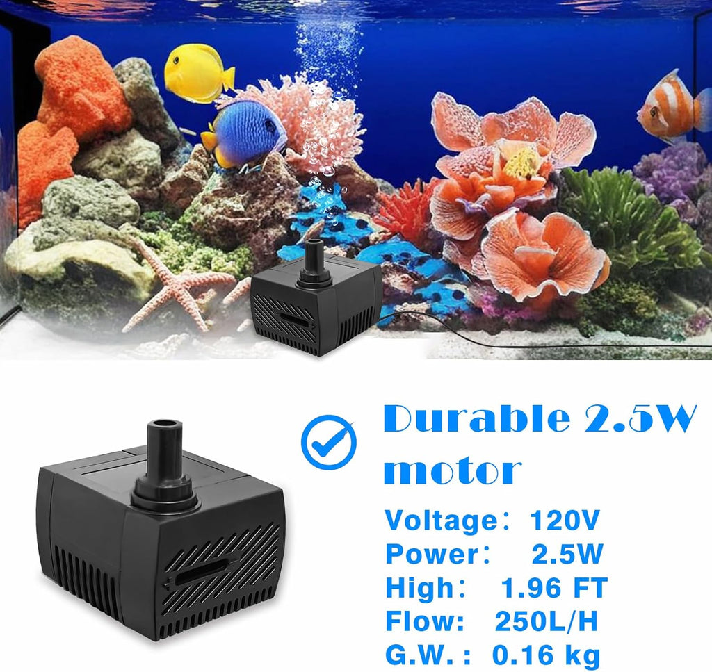 4W 40GPH Mini Submersible Water Pump, Small Fountain Pump for Ponds, Aquariums, Fish Tanks, Tabletop Fountains, Pet Fountains, Indoor and Outdoor Water Features