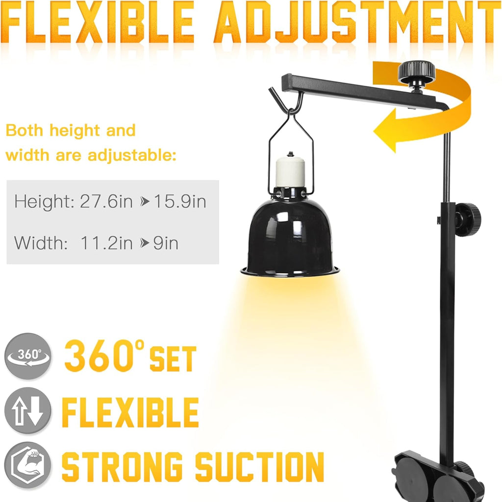 Reptile Glass Mount Lamp Stand, Adjustable Heat Light Fixture Holder with Glass Suction Cup, Suitable for Terrarium Dome Lamp