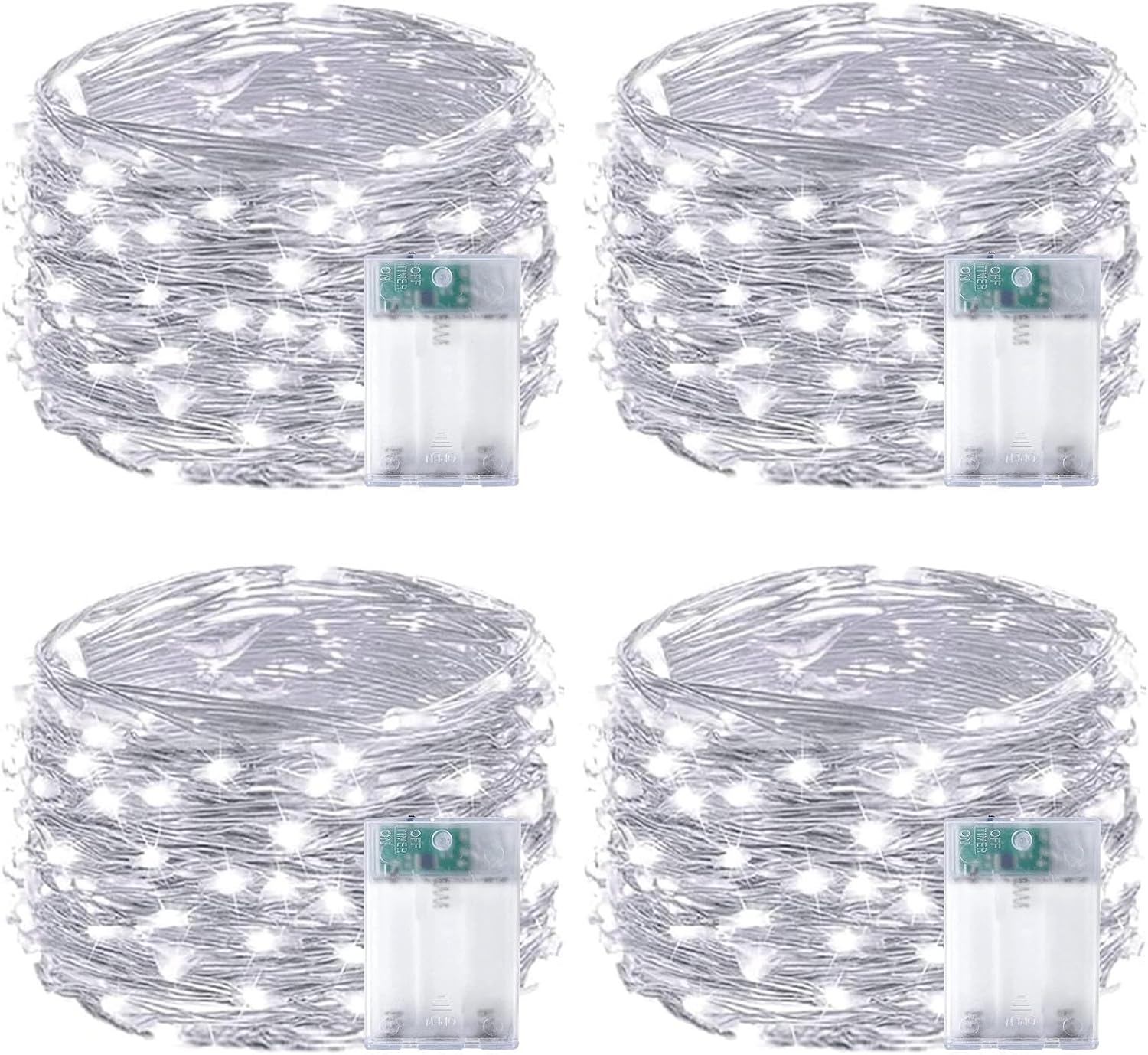4-Pack Fairy Lights Battery Operated with Timer, Waterproof 16FT 50 LED String Lights Indoor Outdoor, Cuttable Starry Fairy Lights for Christmas Home Bedroom Wedding DIY Centerpiece Decor (Cool White)