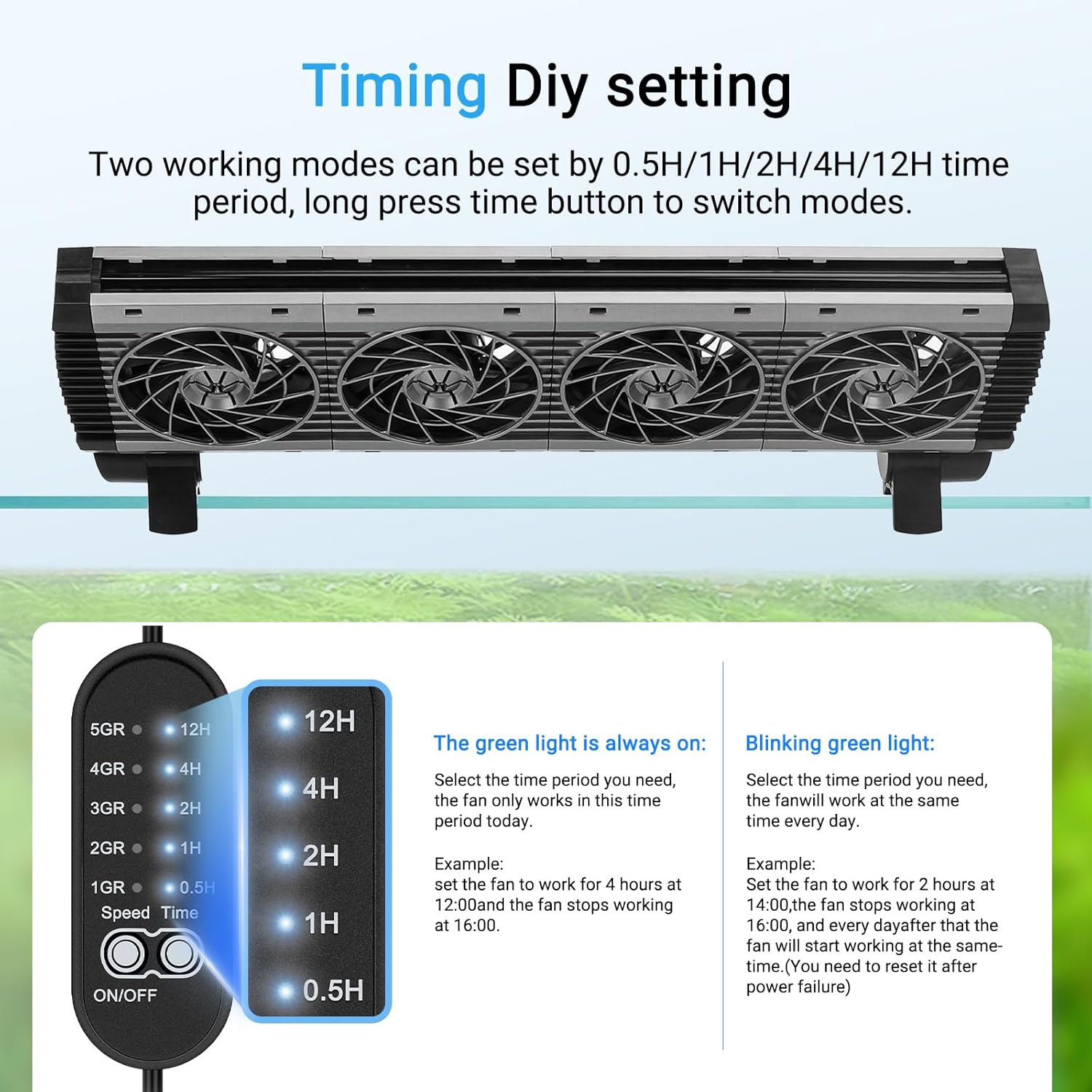 fishkeeper Aquarium Chiller Fan - 3600 r/m Powerful Wind Quiet Fish Tank Cooling Fan, 5 Speeds, 3 Timer Modes, 180° Wide Angle Adjustable Aquarium Cooler Chiller with Smart Controller (15W, 4 Heads)