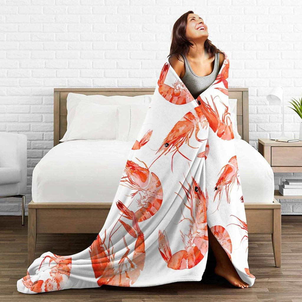 Shrimp Blanket Shrimp Throw Blanket Flannel Stuff Merch Cozy Decor Fleece Plush Fuzzy Warm Soft Lightweight Bedding Gifts for Girls Women Men Boy Couch Sofa 60"X50"